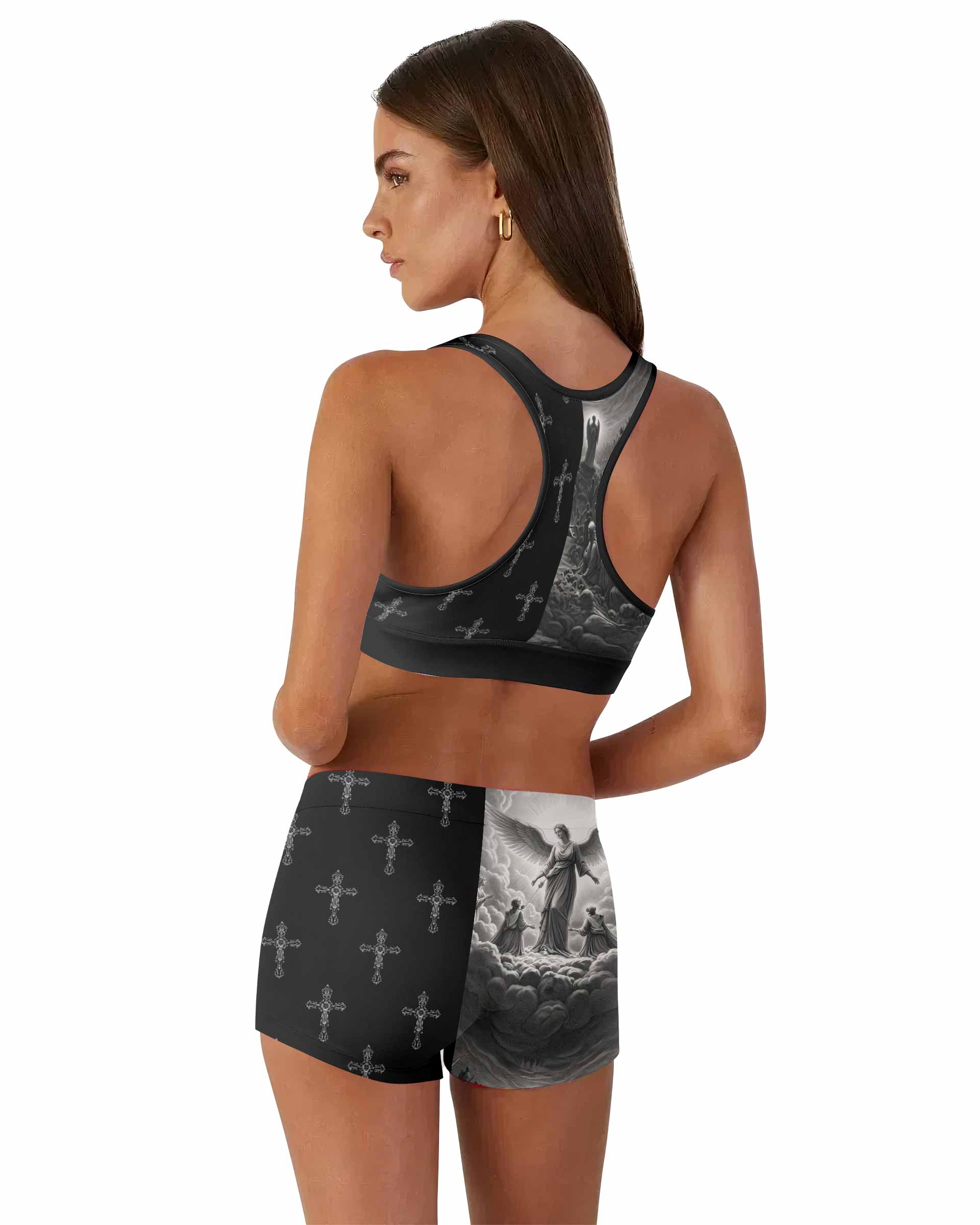Jesus Saves Angel Ascension Women's Workout Set - back lifestyle view