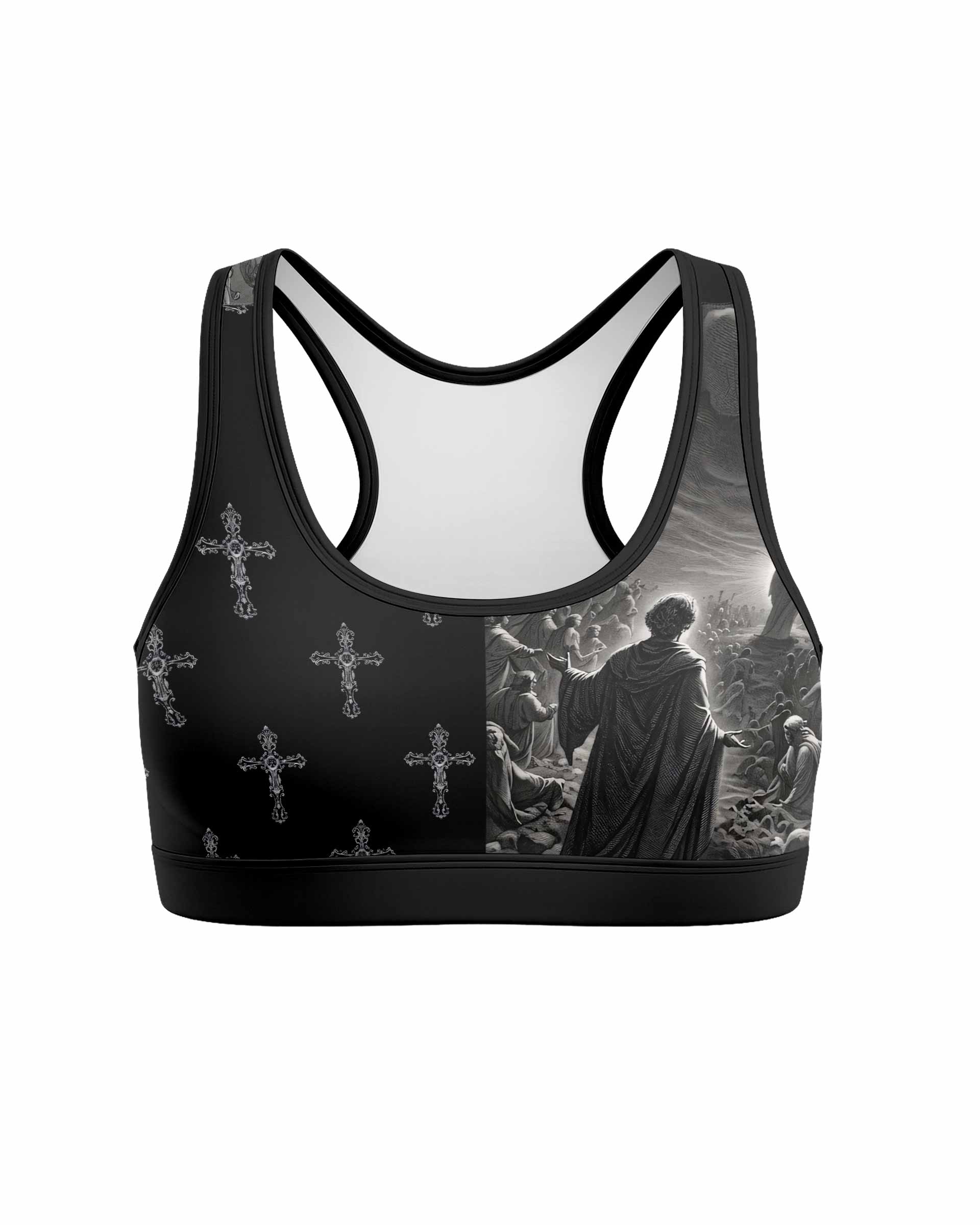 Jesus Saves Angel Ascension Women's Padded Sports Bra - front view mockup