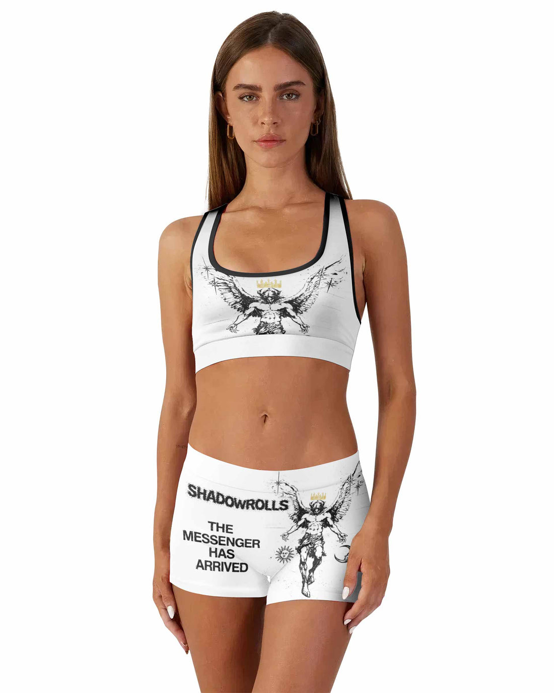 The Messenger Has Arrived White Women's Workout Set - front lifestyle view