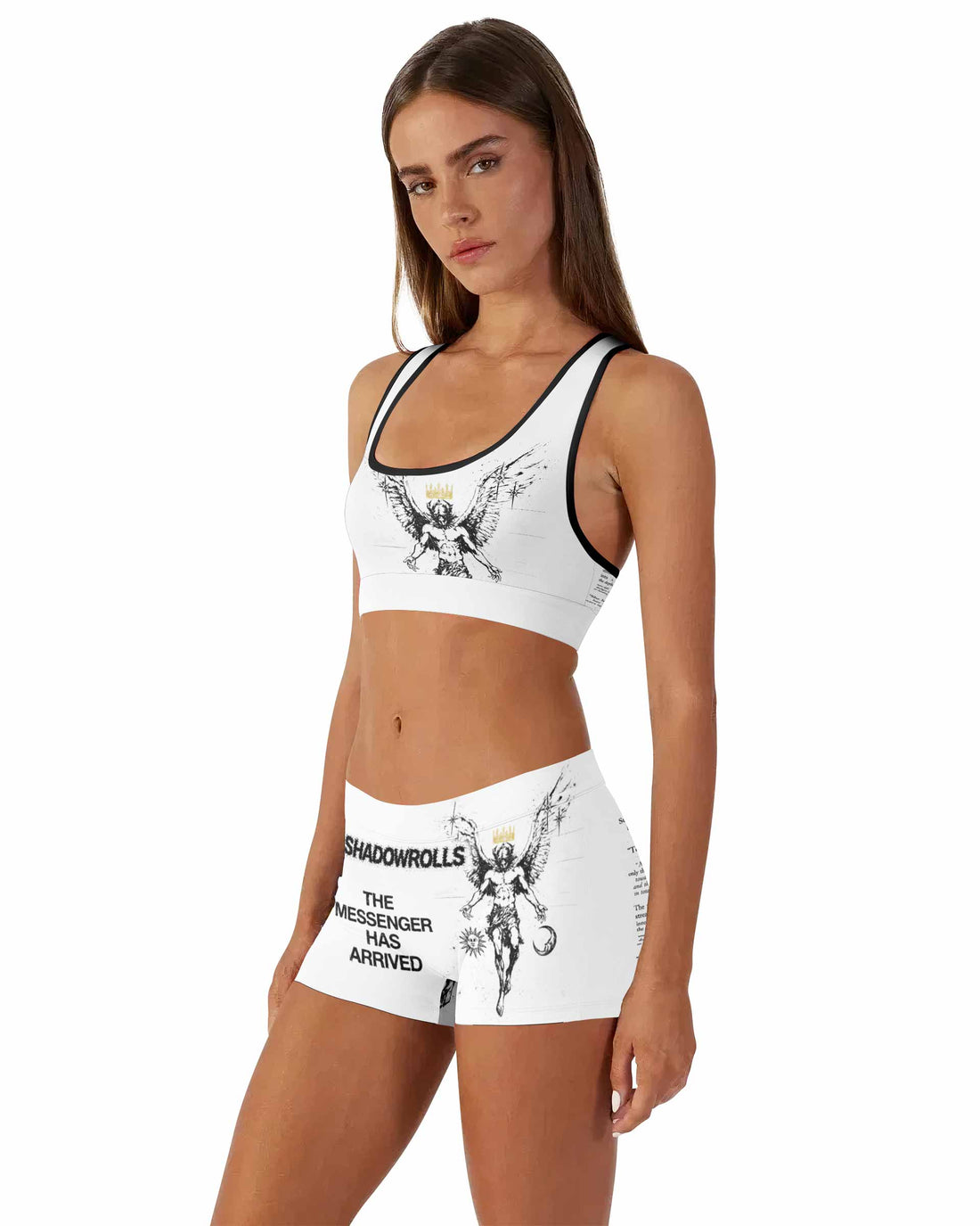 The Messenger Has Arrived White Women's Workout Set - front lifestyle view