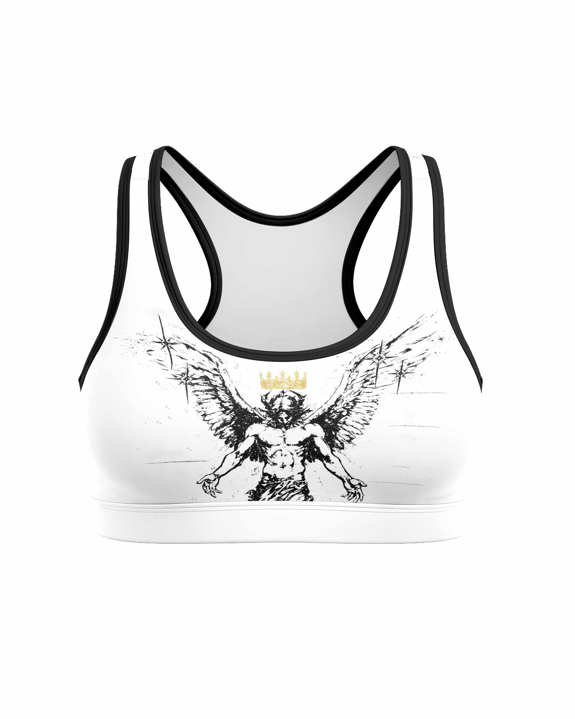 The Messenger Has Arrived White Women's Padded Sports Bra - front view mockup