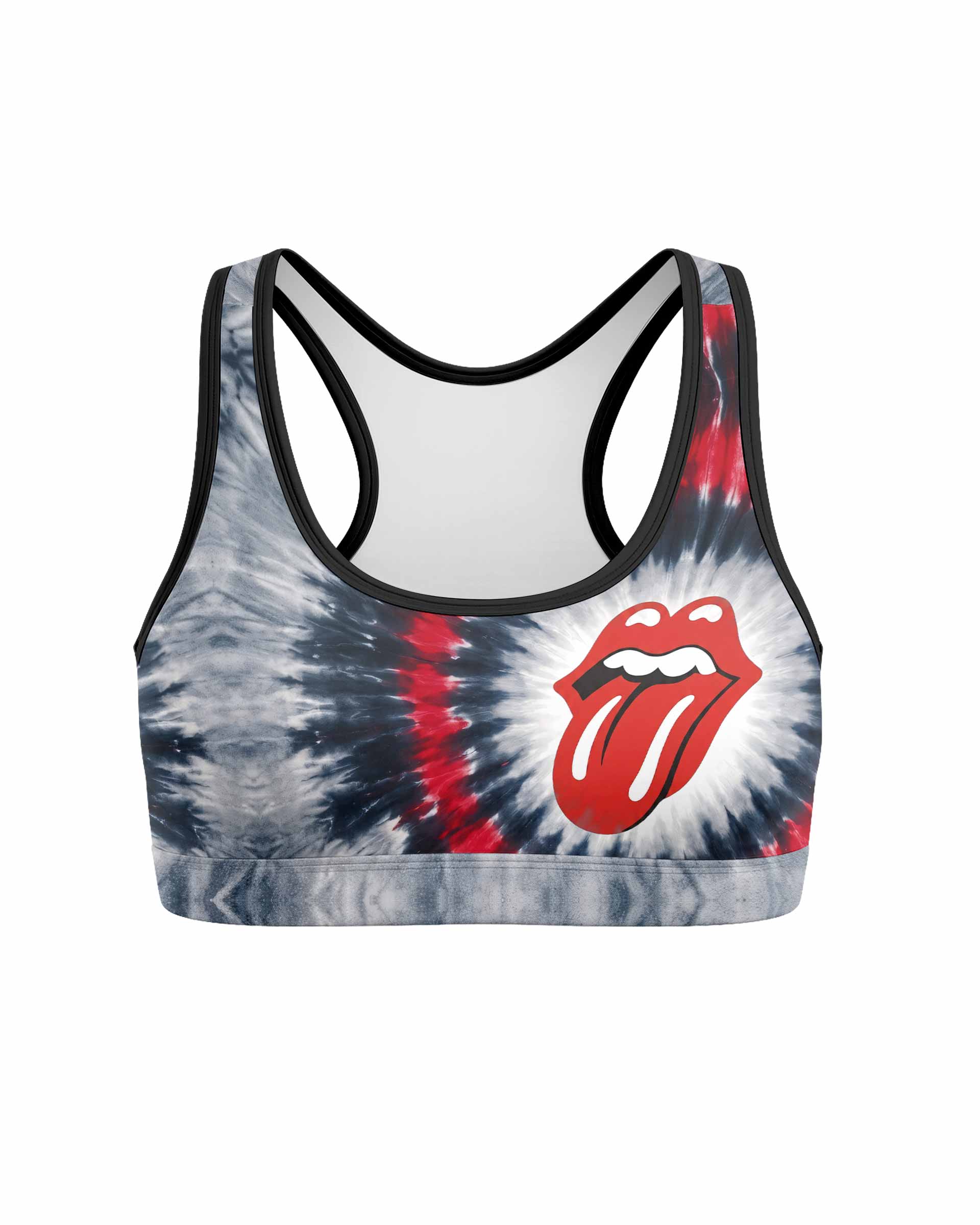The Rolling Stones Women's Padded Sports Bra - front view mockup