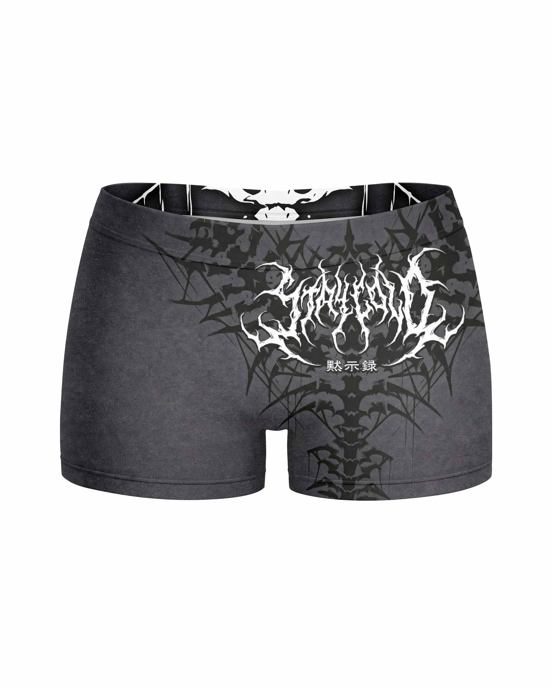 Black Metal Gothic Spine Women's Yoga Shorts - front view mockup