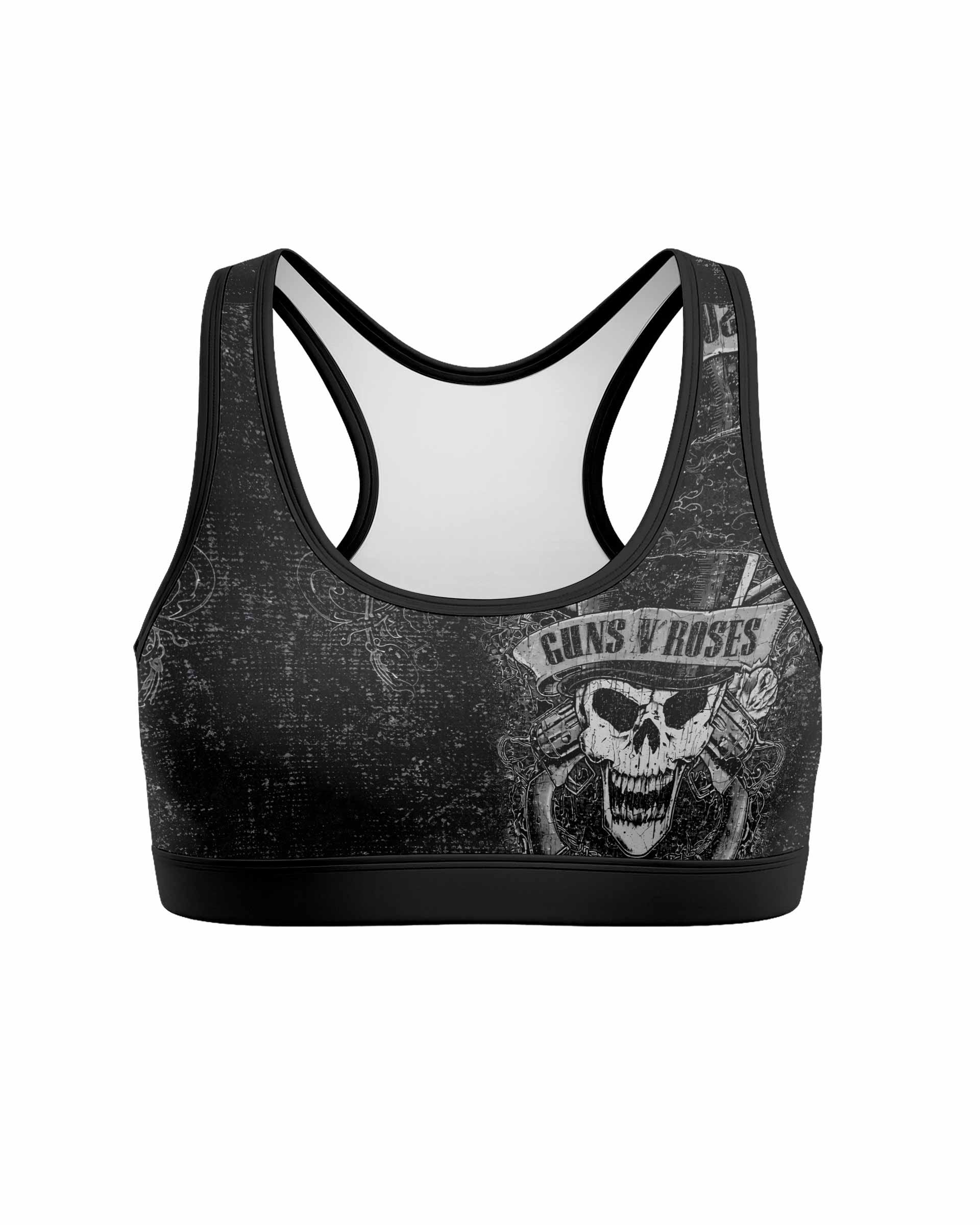 Guns N' Roses Skull Women's Padded Sports Bra - front view mockup