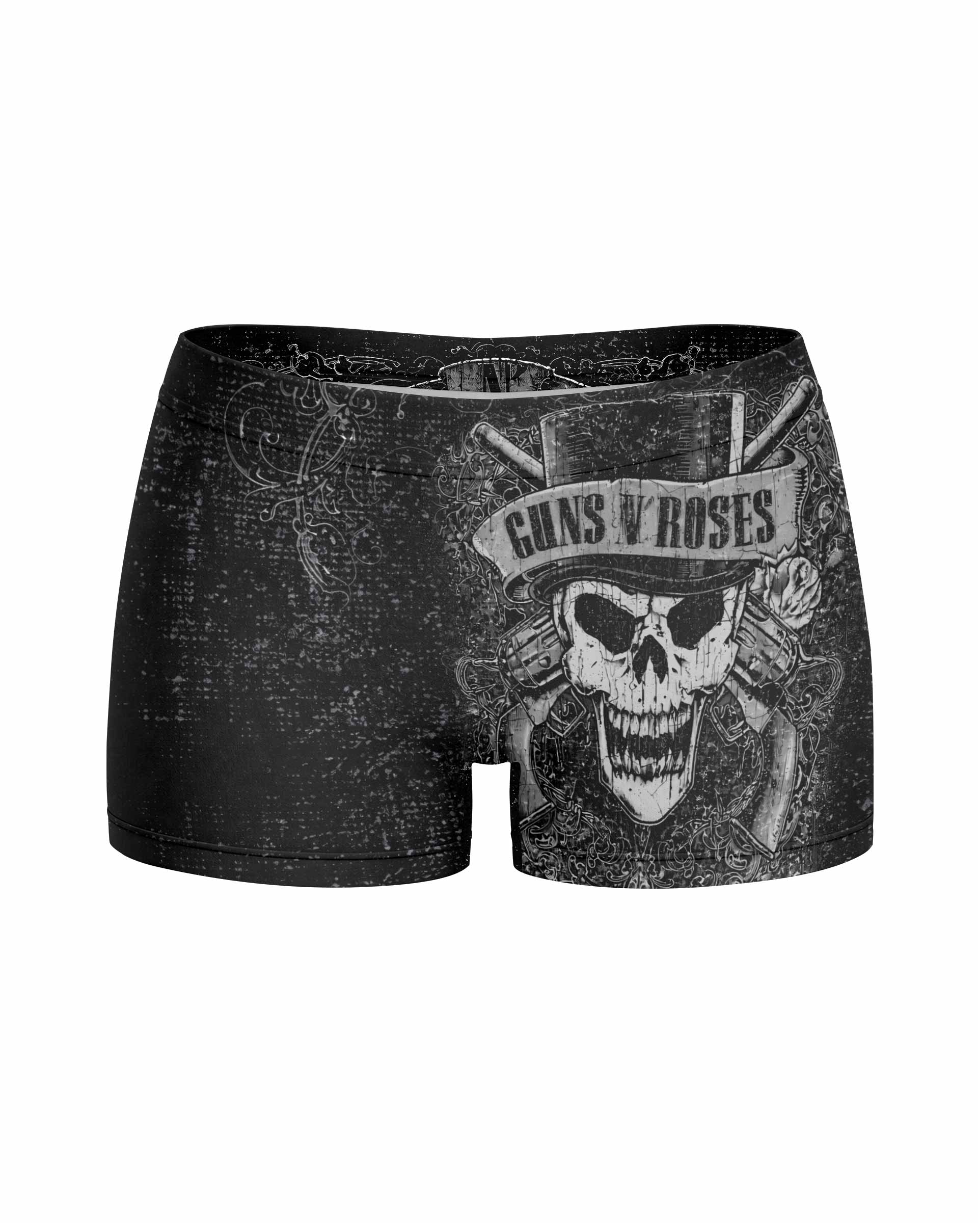 Guns N' Roses Skull Women's Yoga Shorts - front view mockup