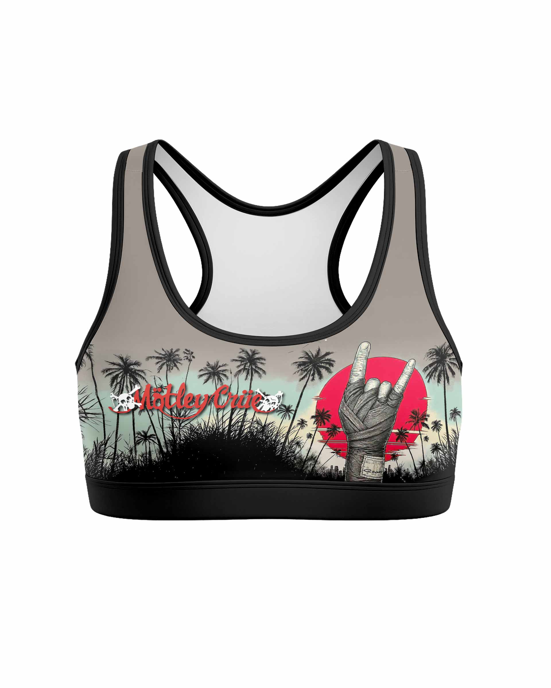 Mötley Crüe Too Fast for Love Women's Padded Sports Bra - front view mockup