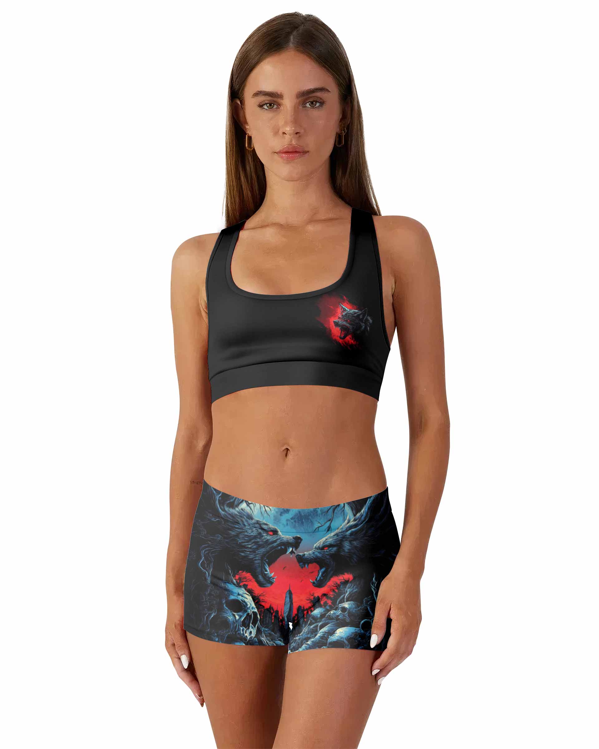 Twin Wolf Apocalypse Women's Workout Set - front lifestyle view