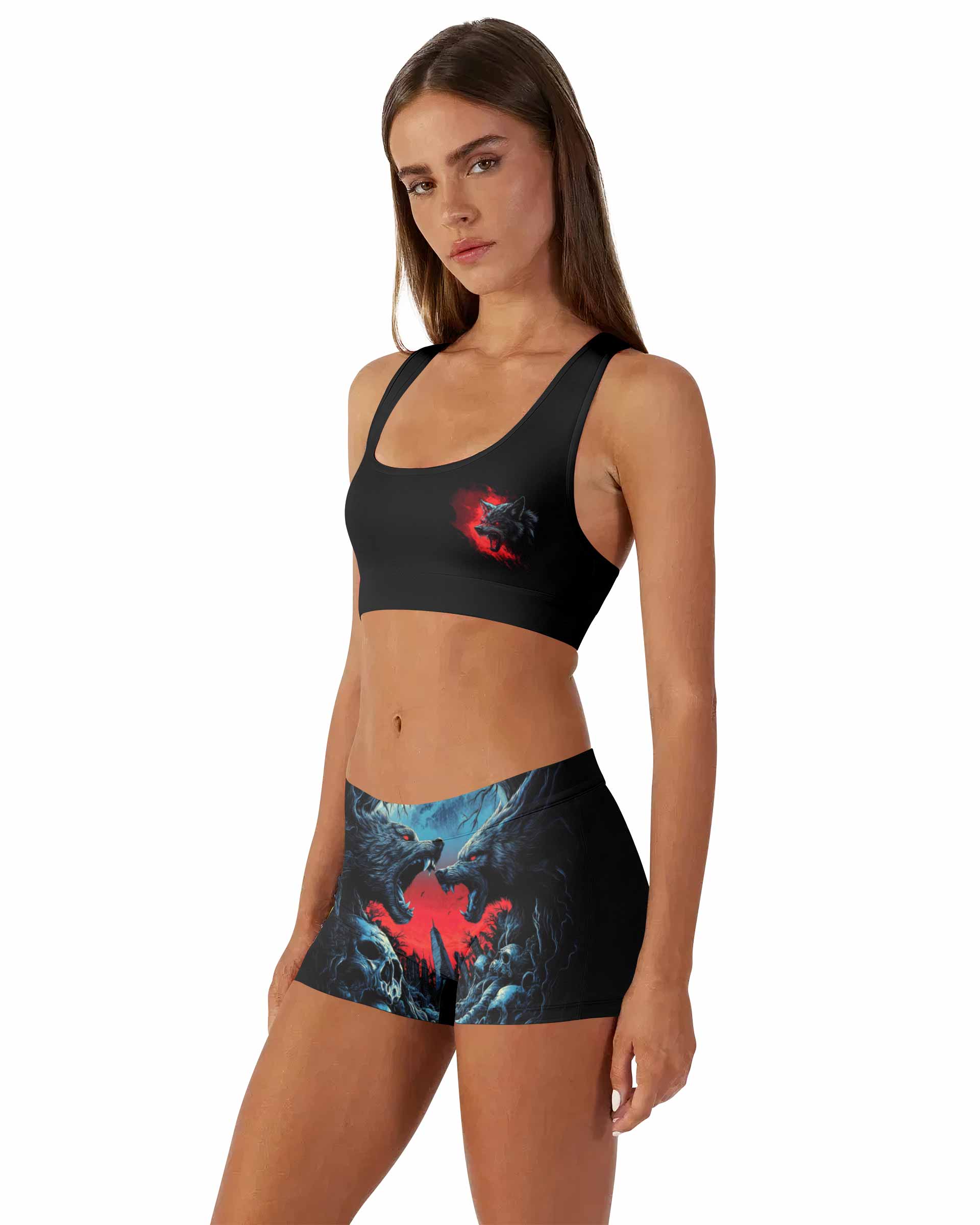 Twin Wolf Apocalypse Women's Workout Set - side lifestyle view