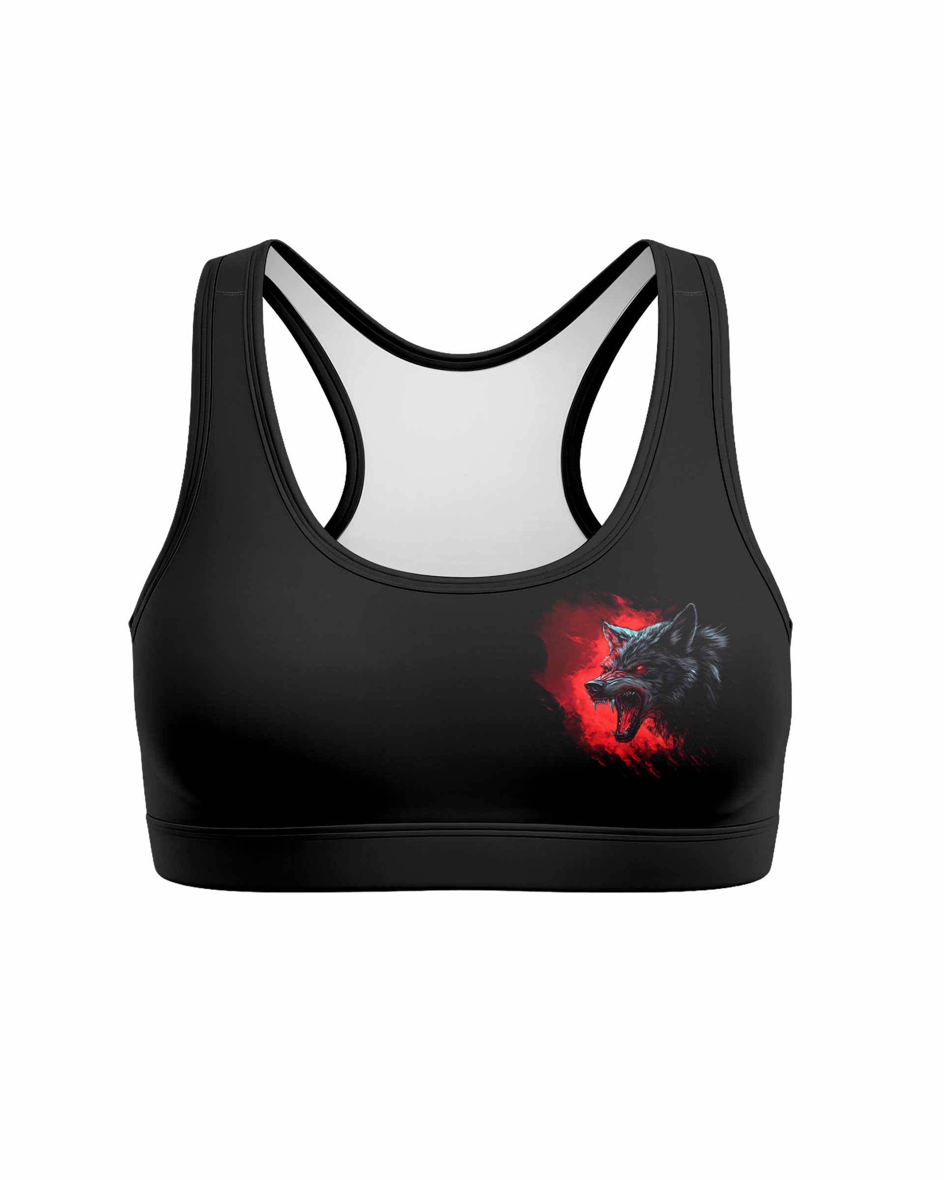 Twin Wolf Apocalypse Women's Padded Sports Bra - front view mockup