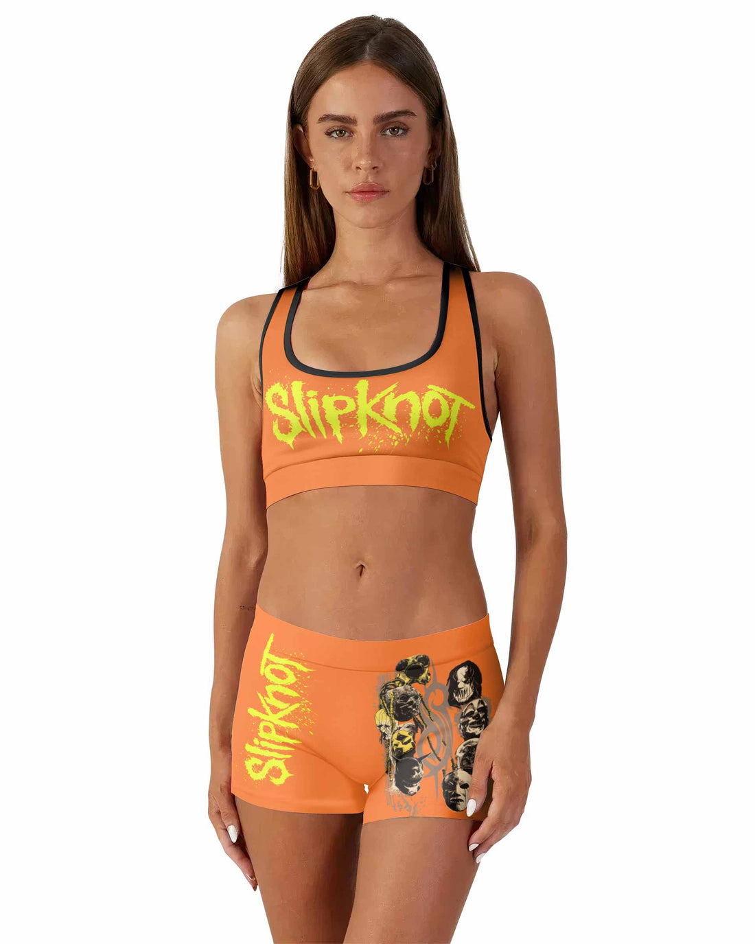 Slipknot Splatter Orange Women's Workout Set - front lifestyle view