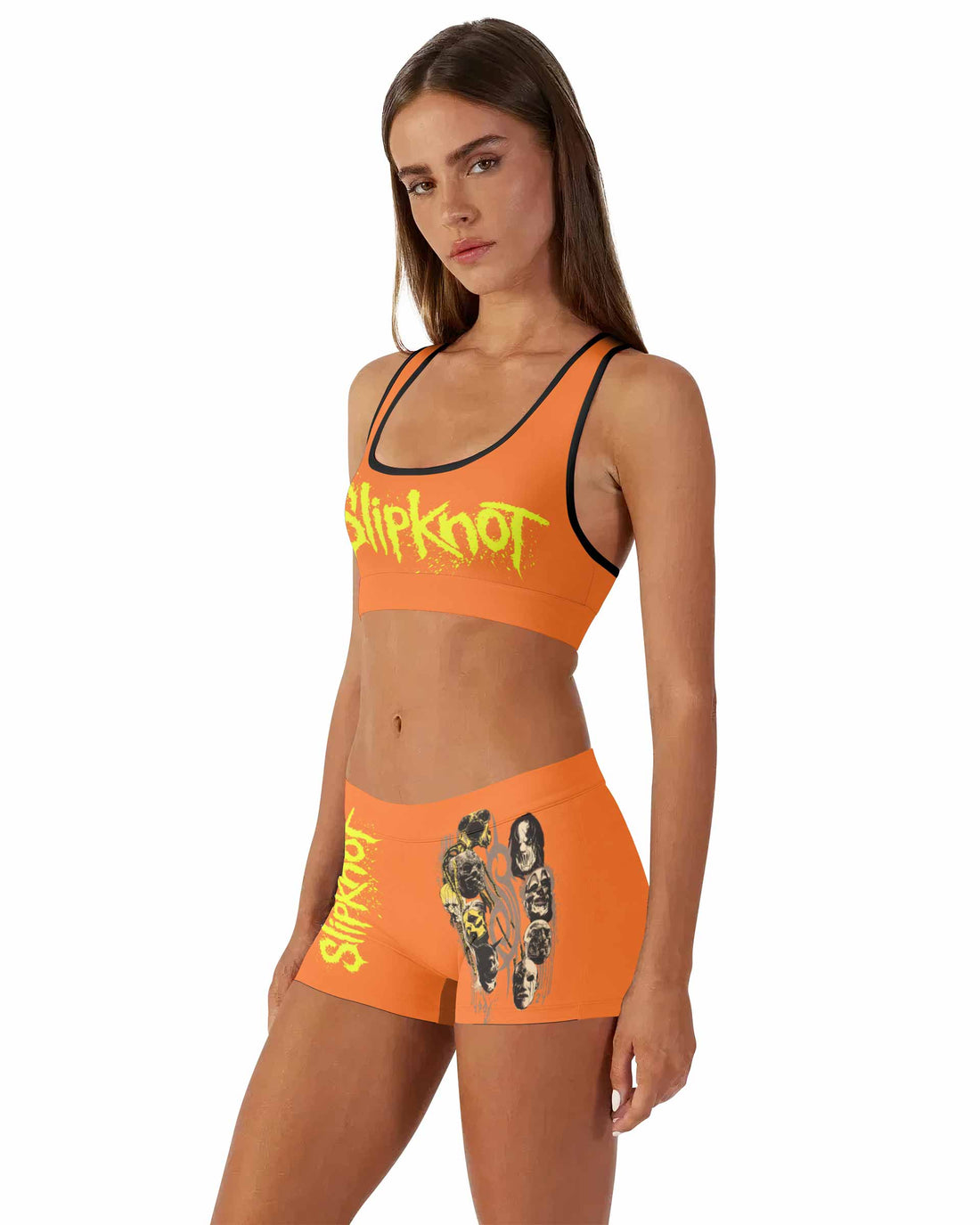 Slipknot Splatter Orange Women's Workout Set - front lifestyle view
