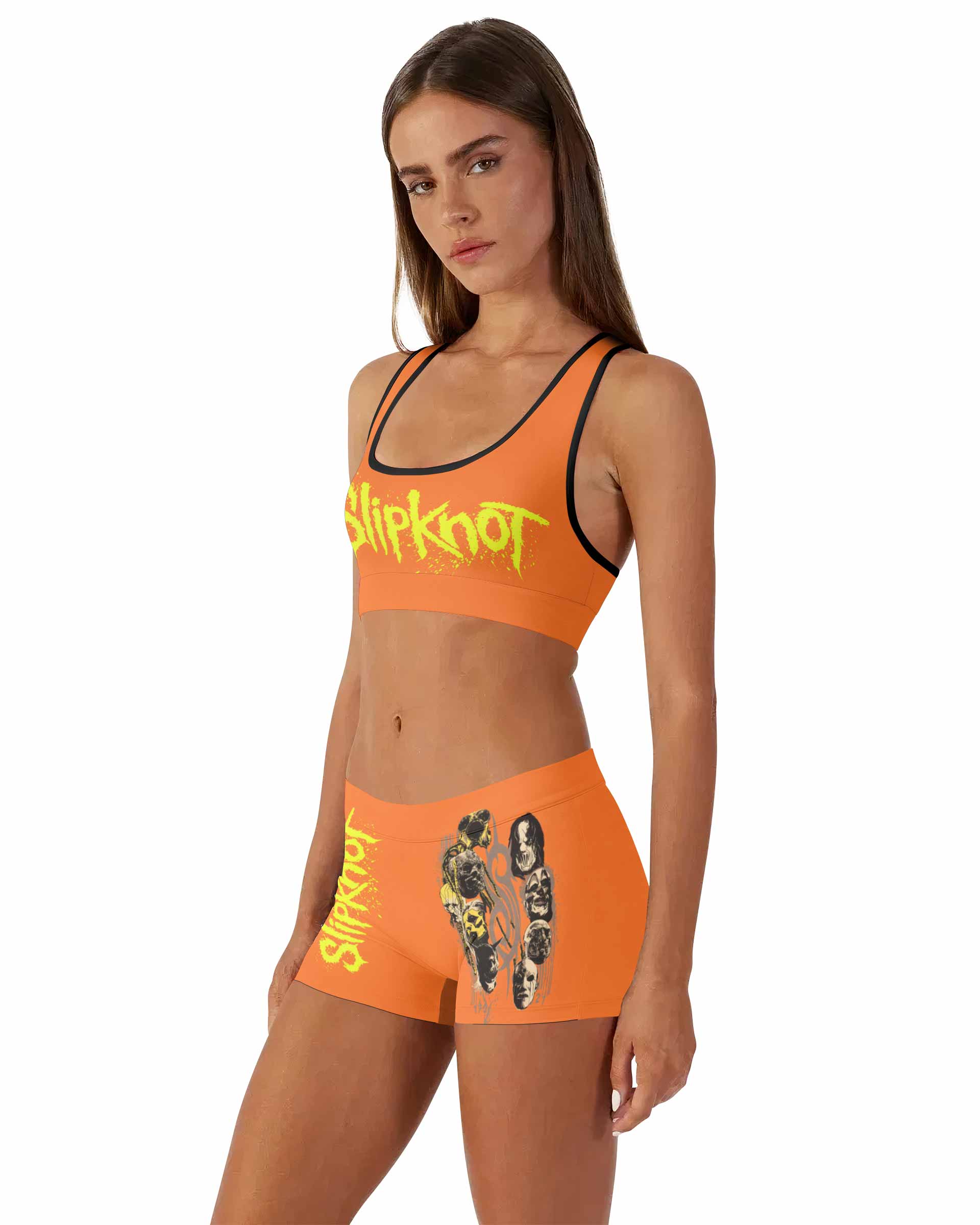 Slipknot Splatter Orange Women's Workout Set - side lifestyle view