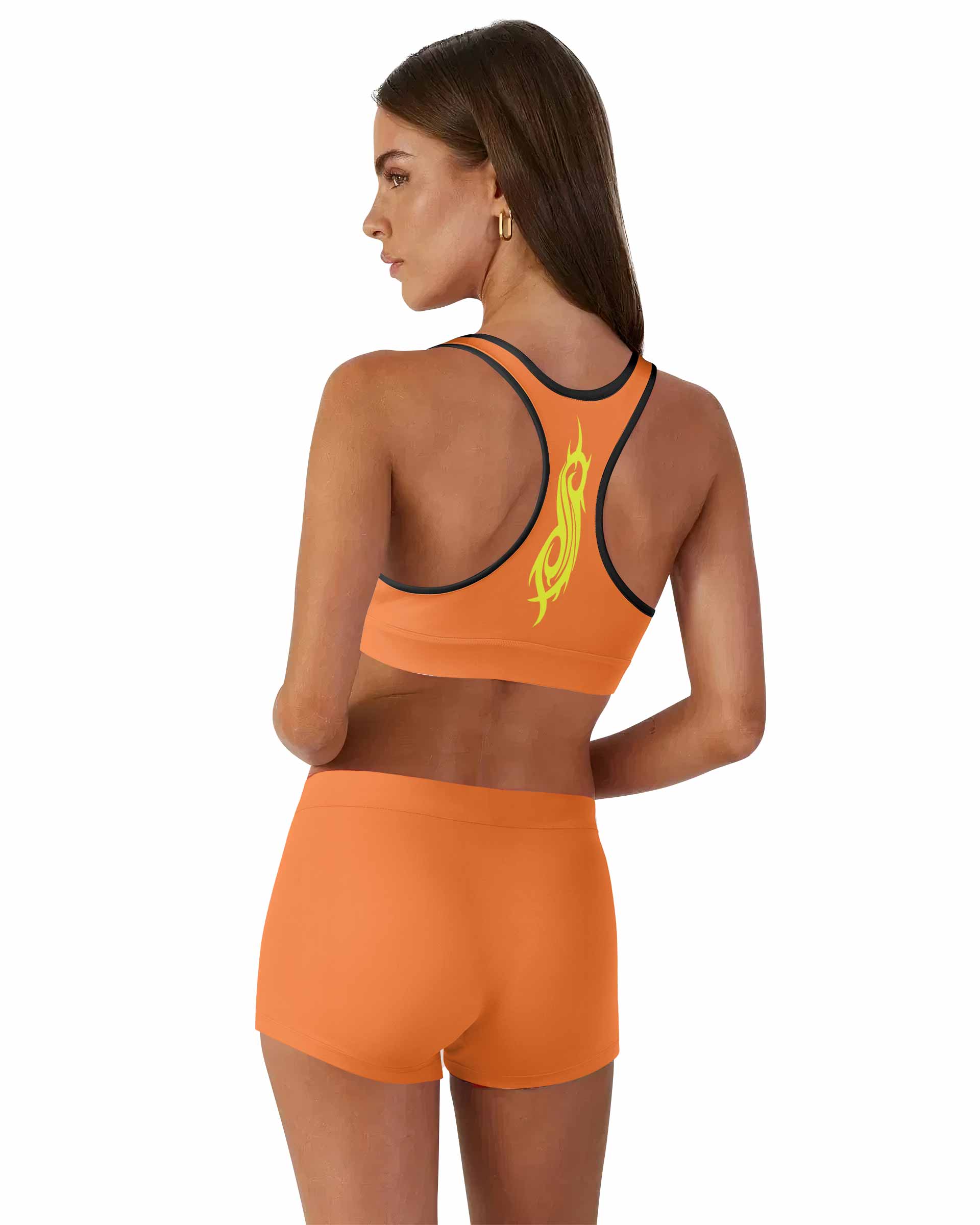 Slipknot Splatter Orange Women's Workout Set - back lifestyle view