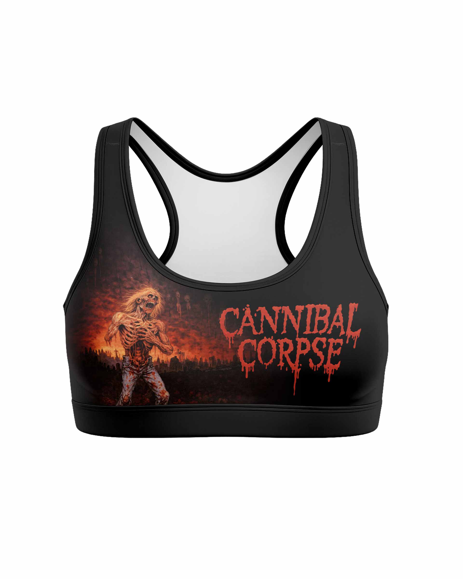 Cannibal Corpse Eaten Back to Life Women's Padded Sports Bra - front view mockup