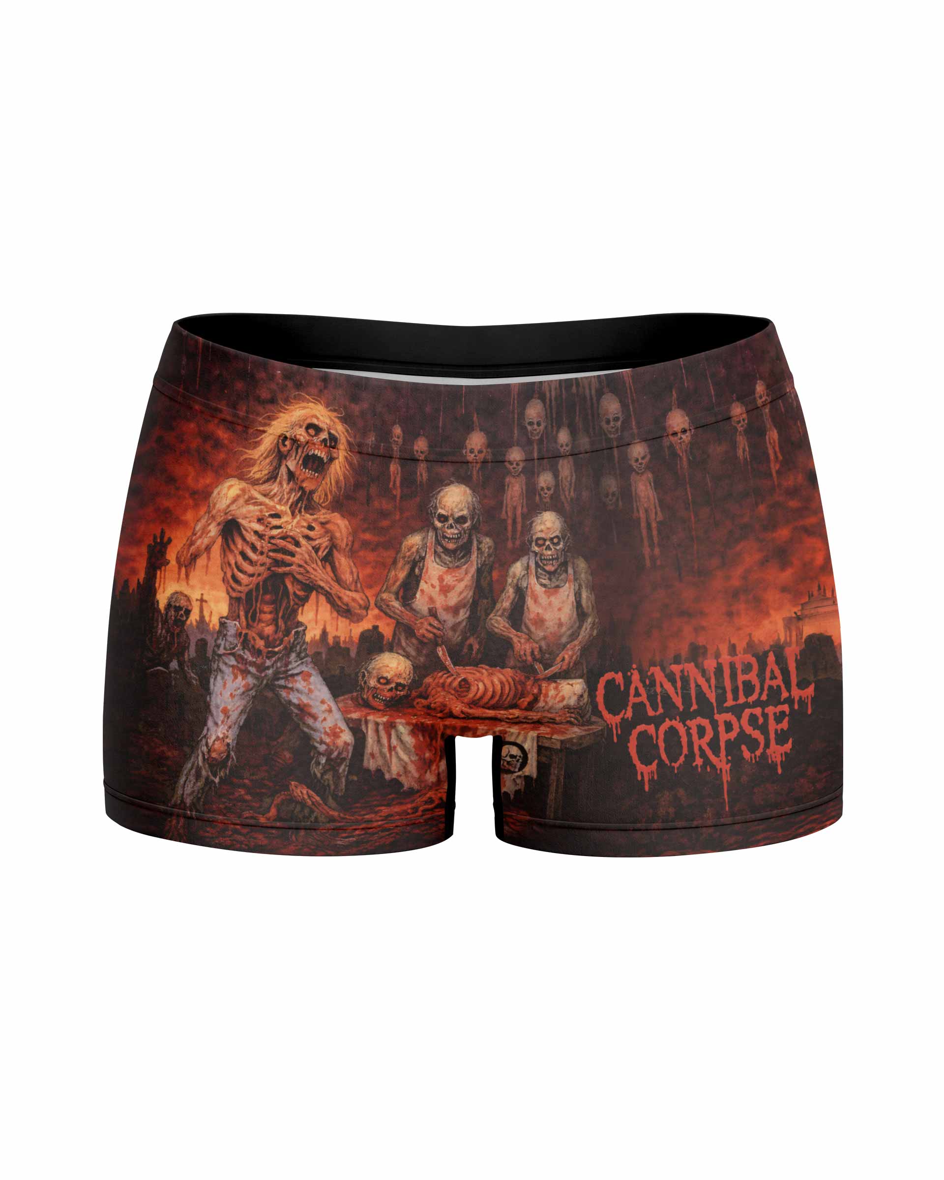 Cannibal Corpse Eaten Back to Life Women's Yoga Shorts - front view mockup