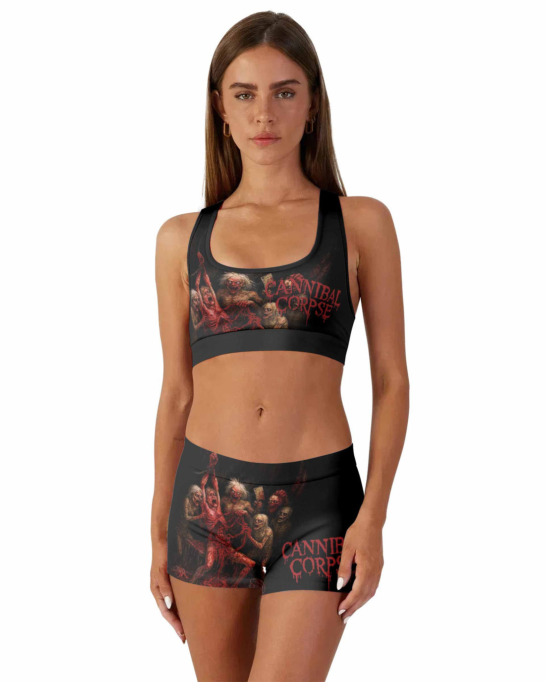 Butchered at Birth Cannibal Corpse Women's Workout Set - front lifestyle view