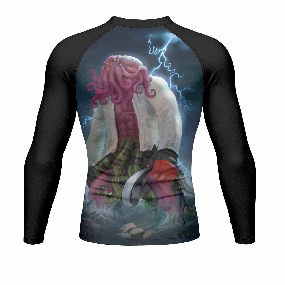 White Ranked Cthulhu Men's Rash Guard Long Sleeve – back view mockup 