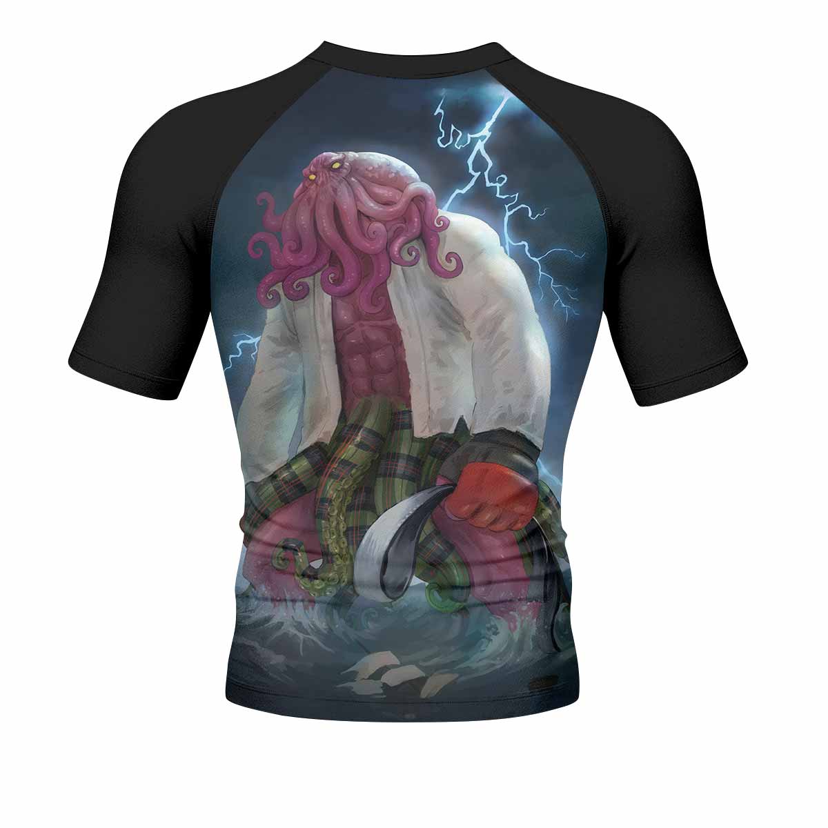 White Ranked Cthulhu Men's Rash Guard Short Sleeve – back view mockup 