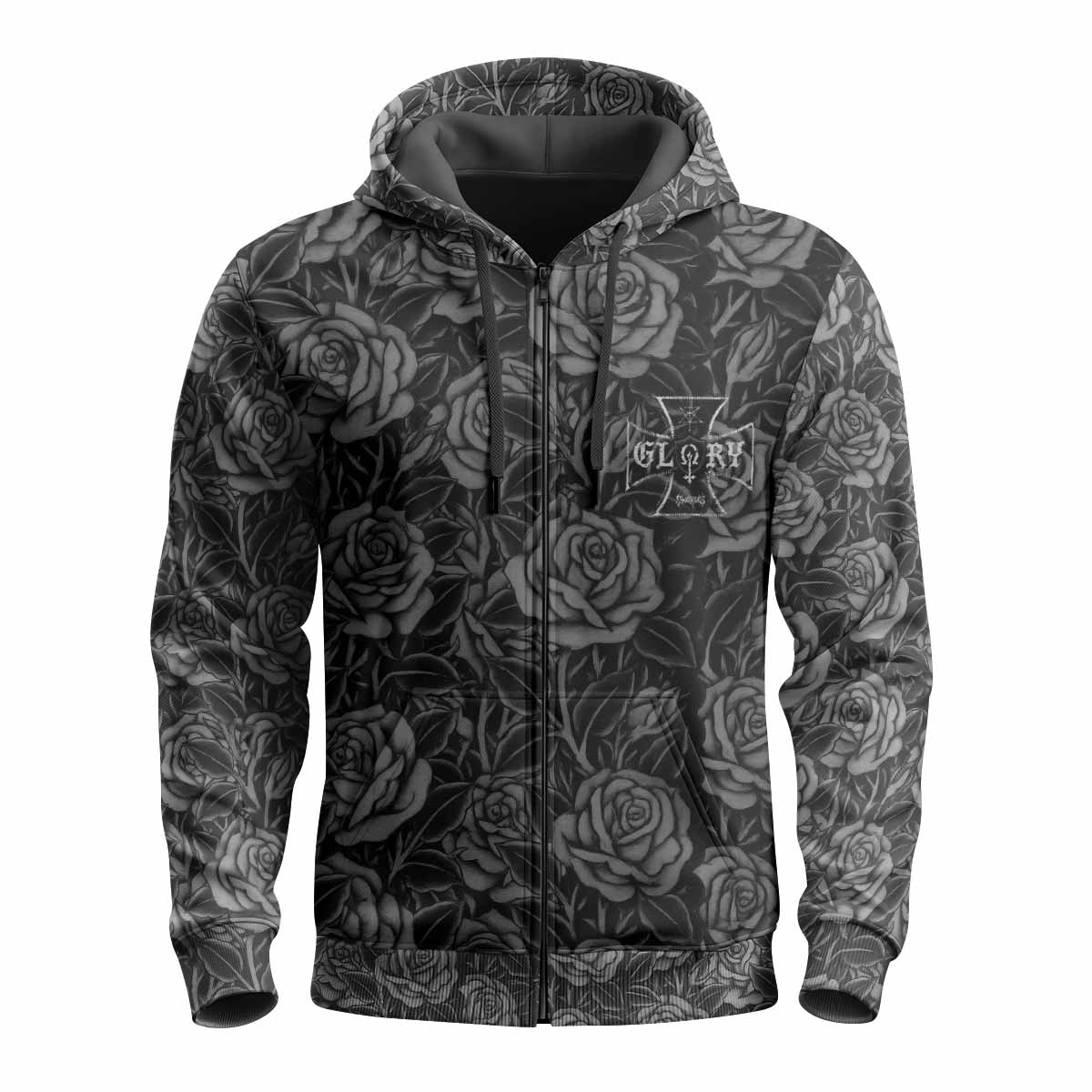 Black Rose Madonna Zip Up Hoodie - front view mockup