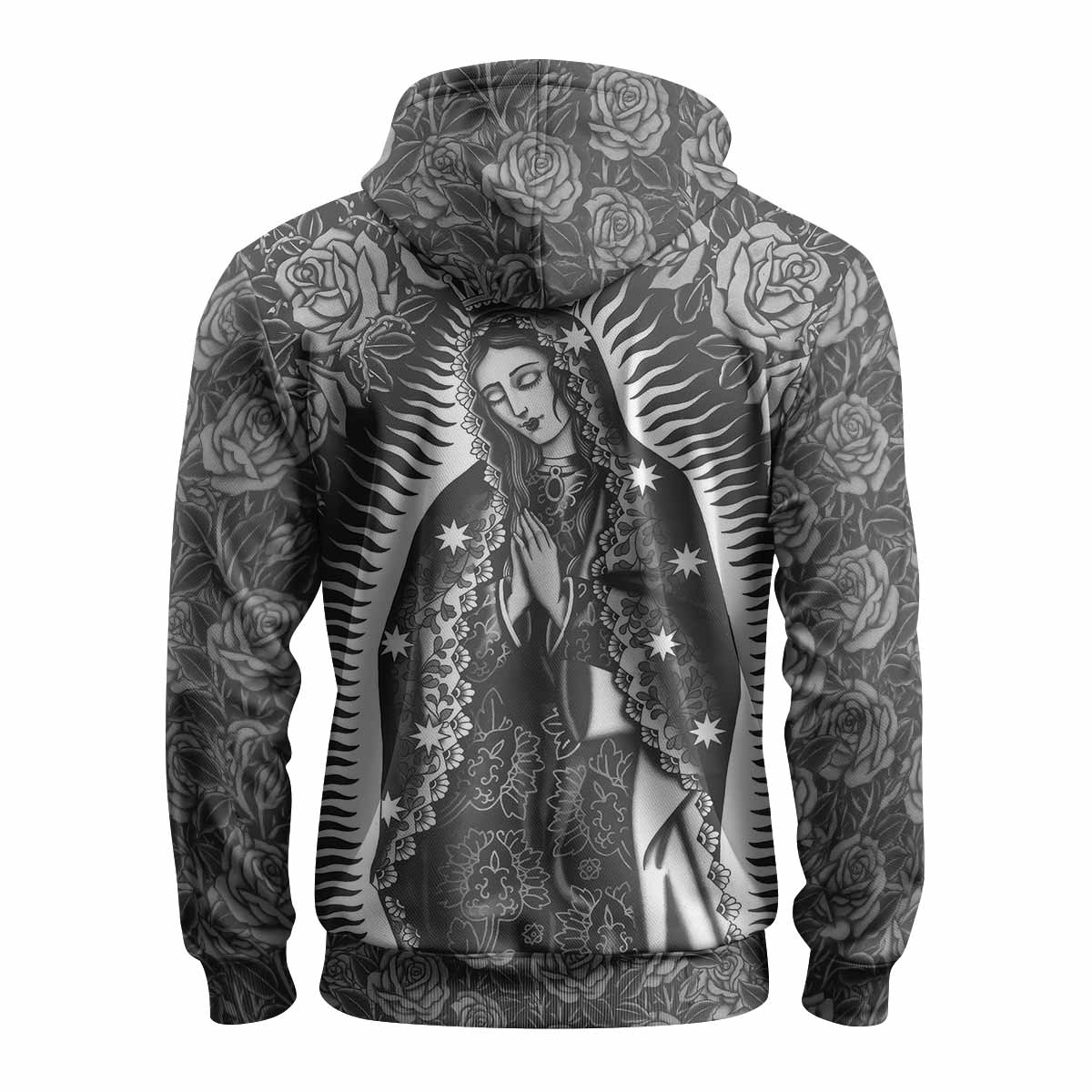 Black Rose Madonna Zip Up Hoodie - back view mockup