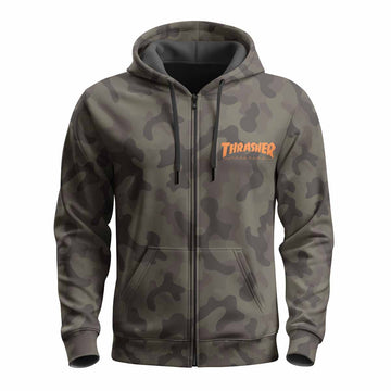 Thrasher Camo Zip Up Hoodie - front view mockup