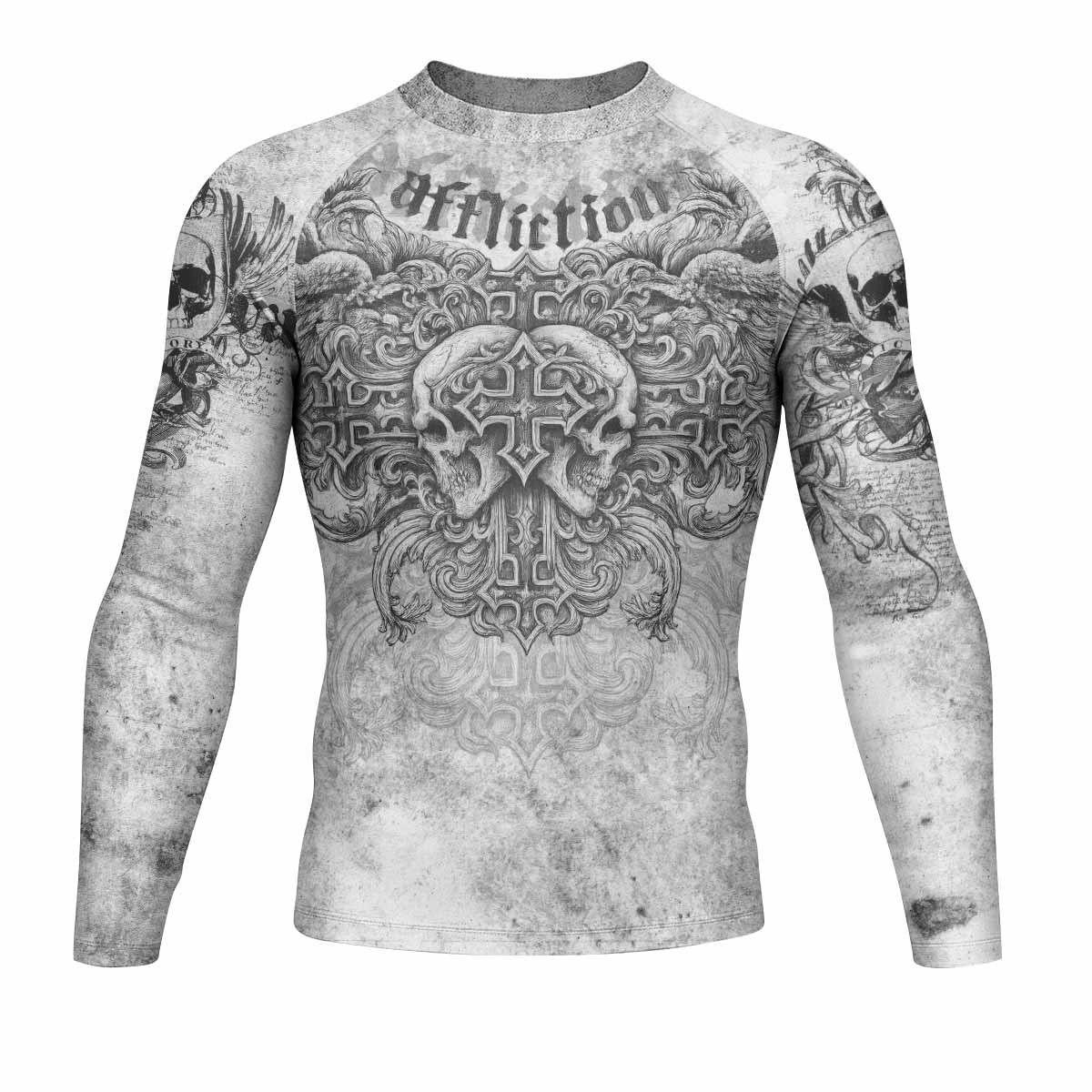 Afflicted Cross Men's Rash Guard Long Sleeve - front view mockup