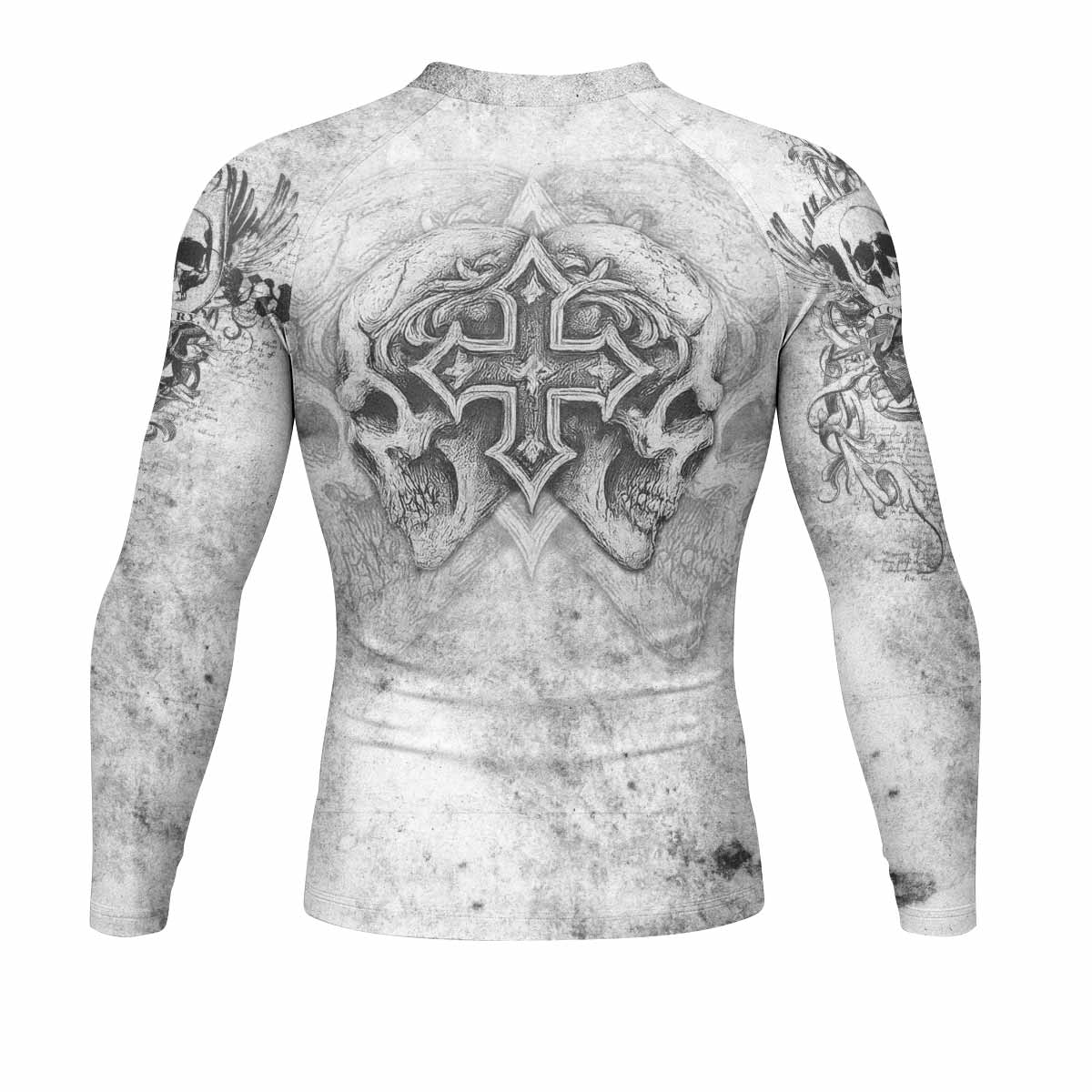 Afflicted Cross Men's Rash Guard Long Sleeve - back view mockup