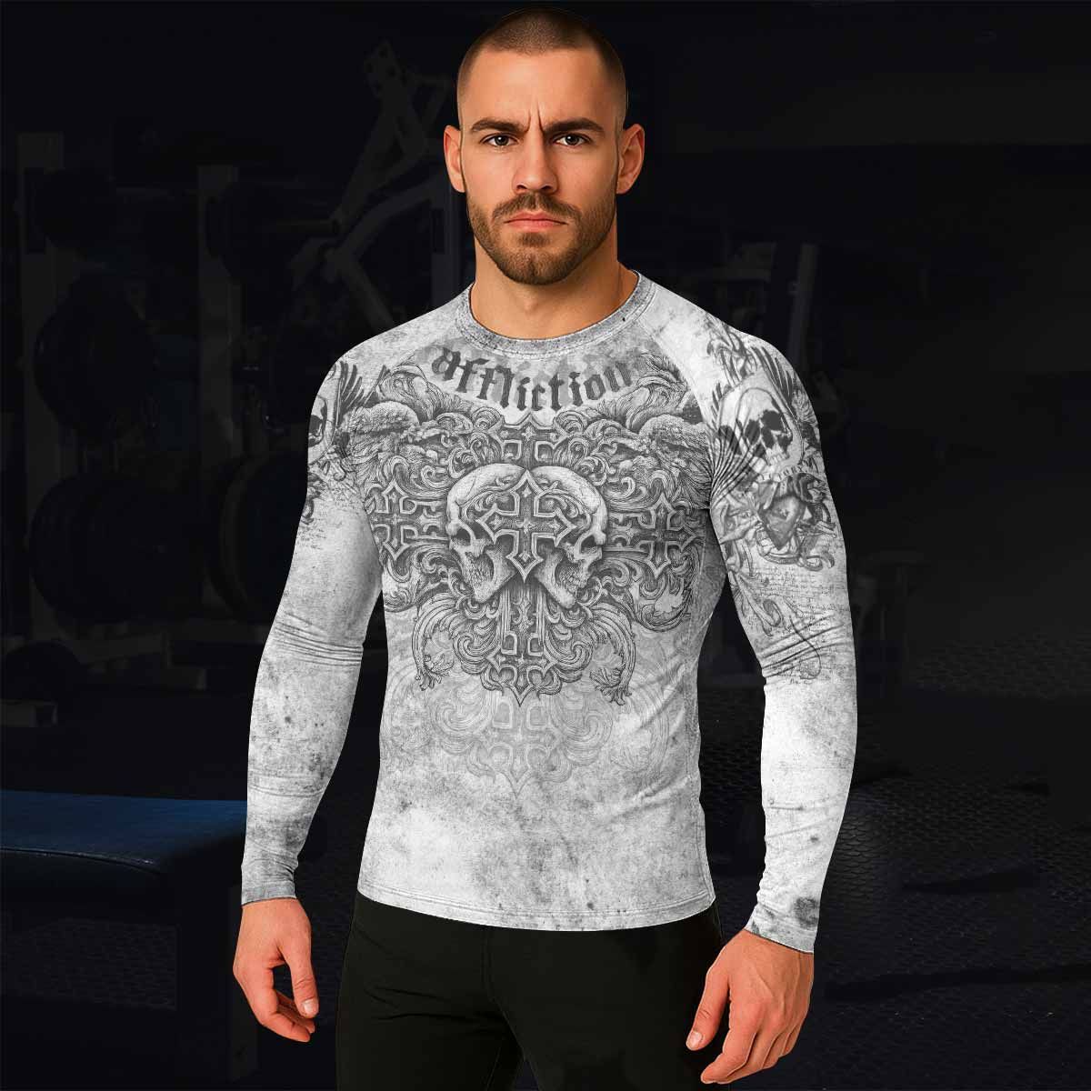 Afflicted Cross Men's Rash Guard Long Sleeve - lifestyle view