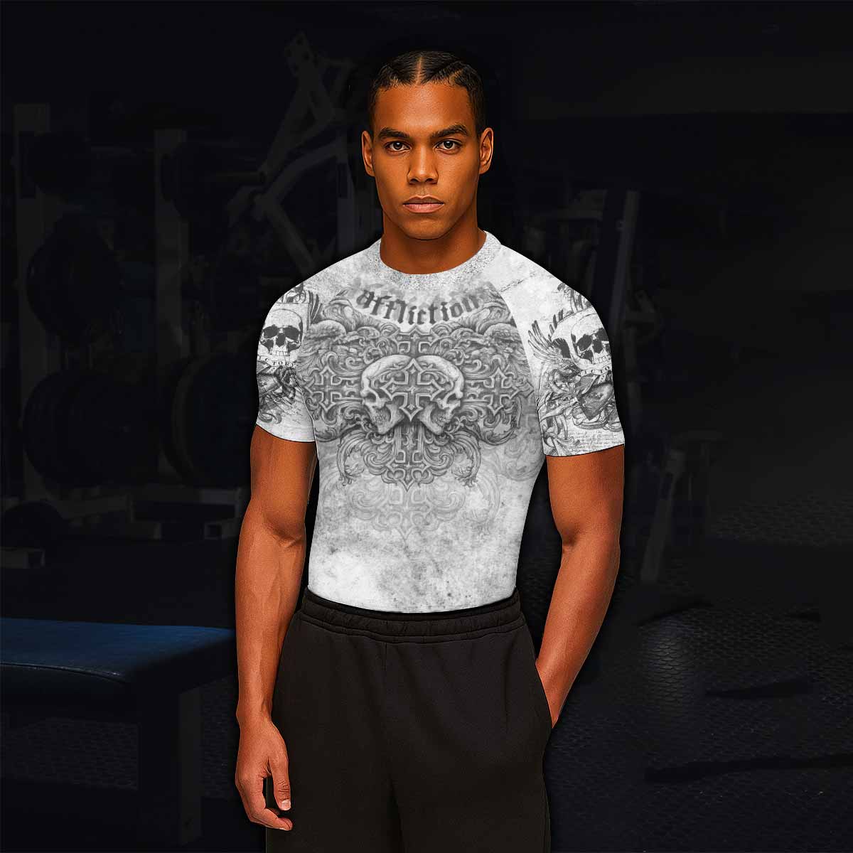 Afflicted Cross Men's Rash Guard Short Sleeve - lifestyle view