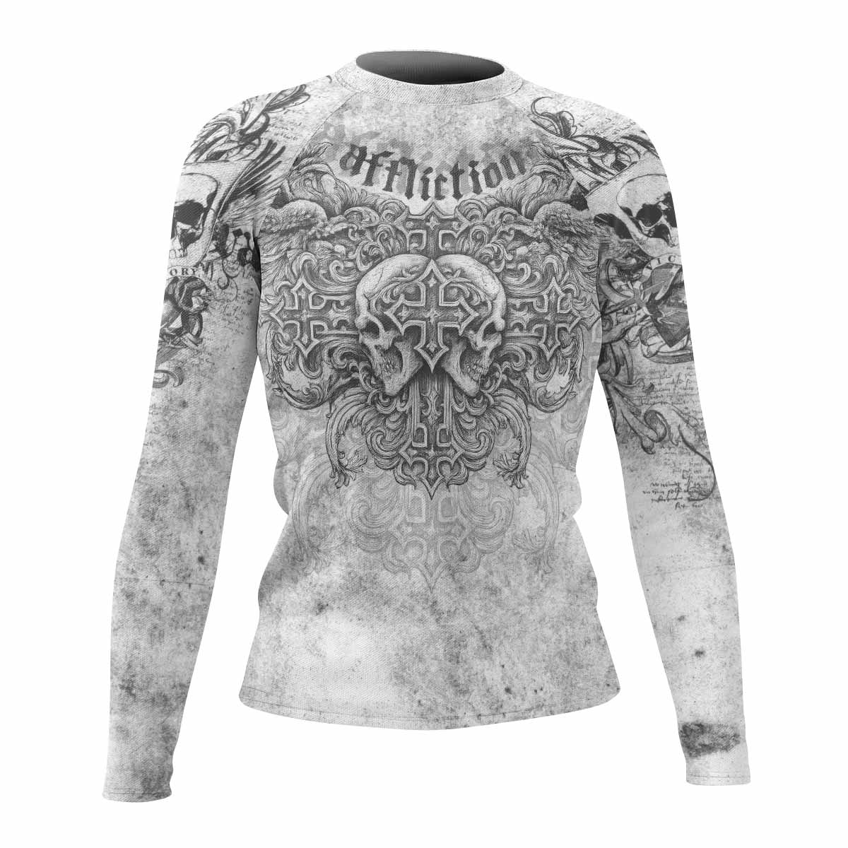 Afflicted Cross Women's Rash Guard Long Sleeve - front view mockup