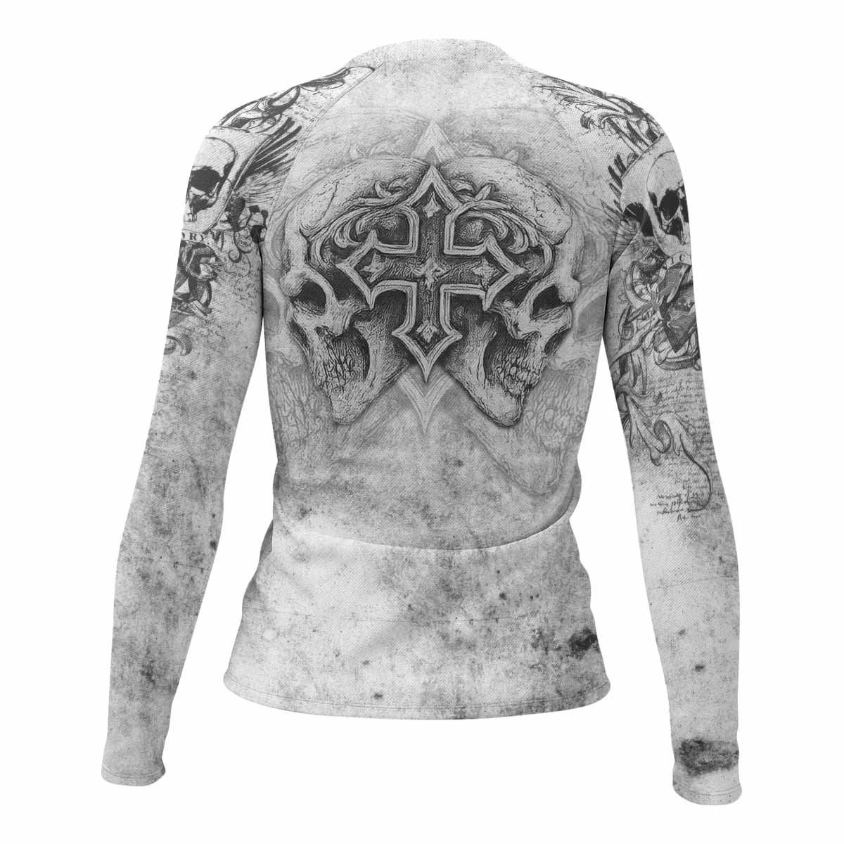 Afflicted Cross Women's Rash Guard Long Sleeve - back view mockup