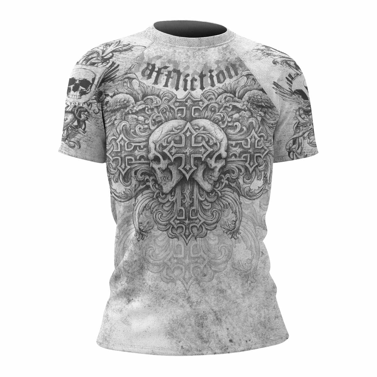 Afflicted Cross Women's Rash Guard Short Sleeve - front view mockup