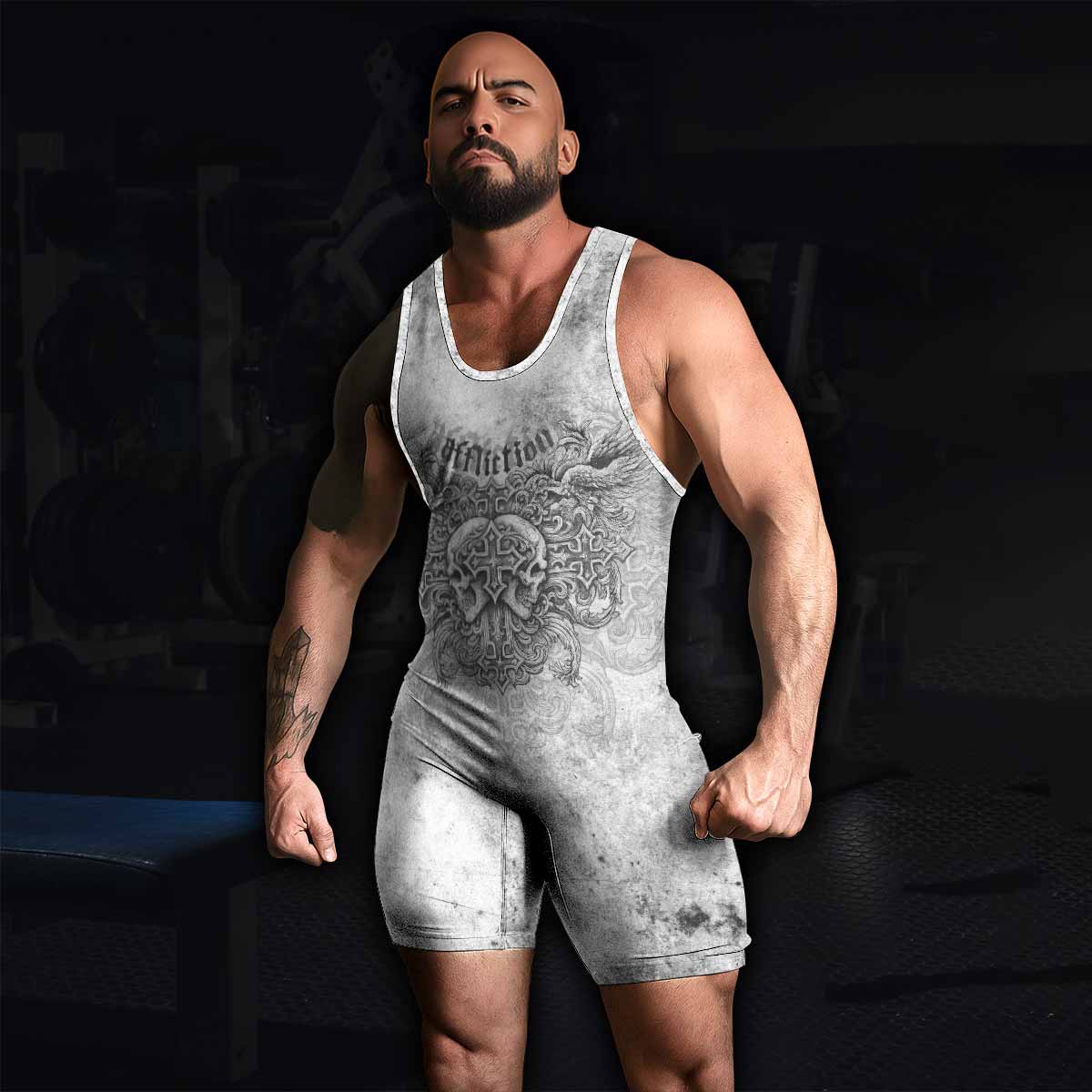 Afflicted Cross Wrestling Singlet - men's lifestyle view