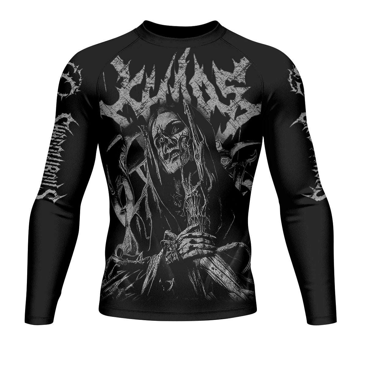 Against All Gods Men’s Long Sleeve Rash Guard - front view mockup