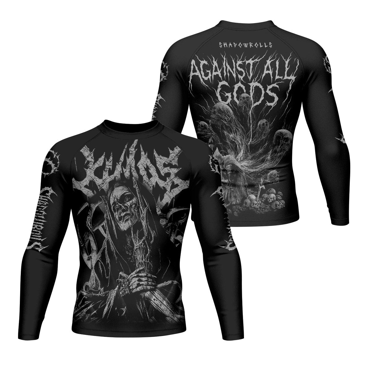 Against All Gods Men’s Long Sleeve Rash Guard - front and back view