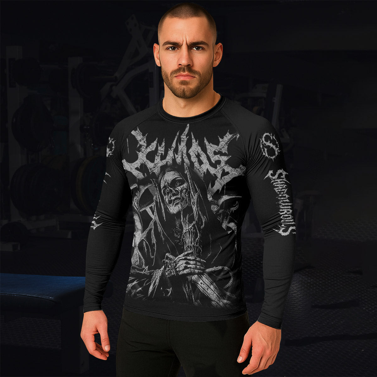 Against All Gods Men’s Long Sleeve Rash Guard - lifestyle view