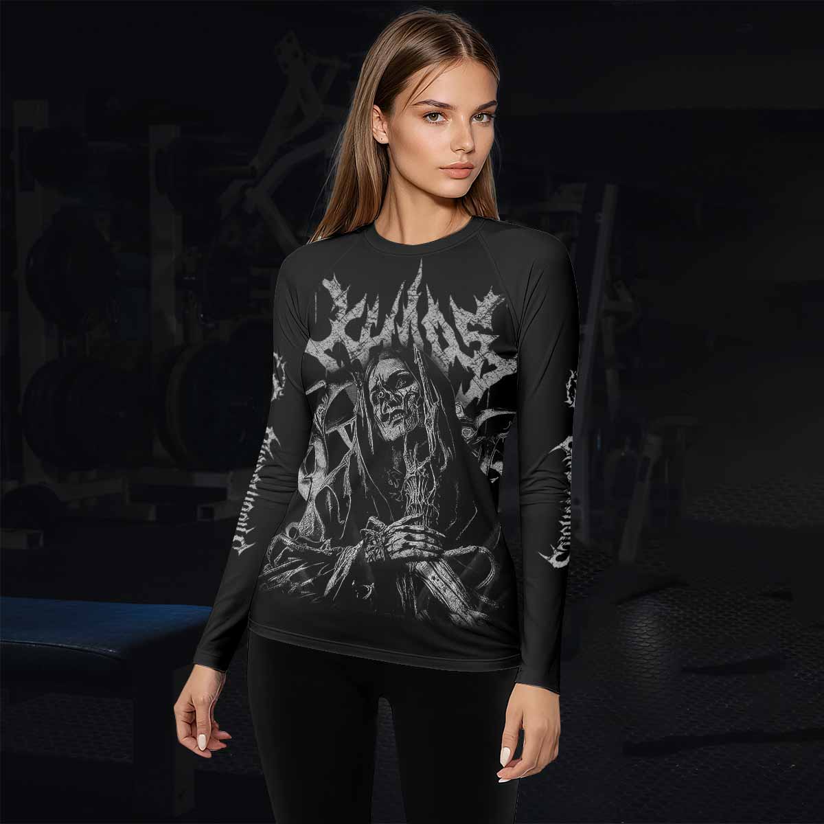 Against All Gods Women’s Long Sleeve Rash Guard - lifestyle view
