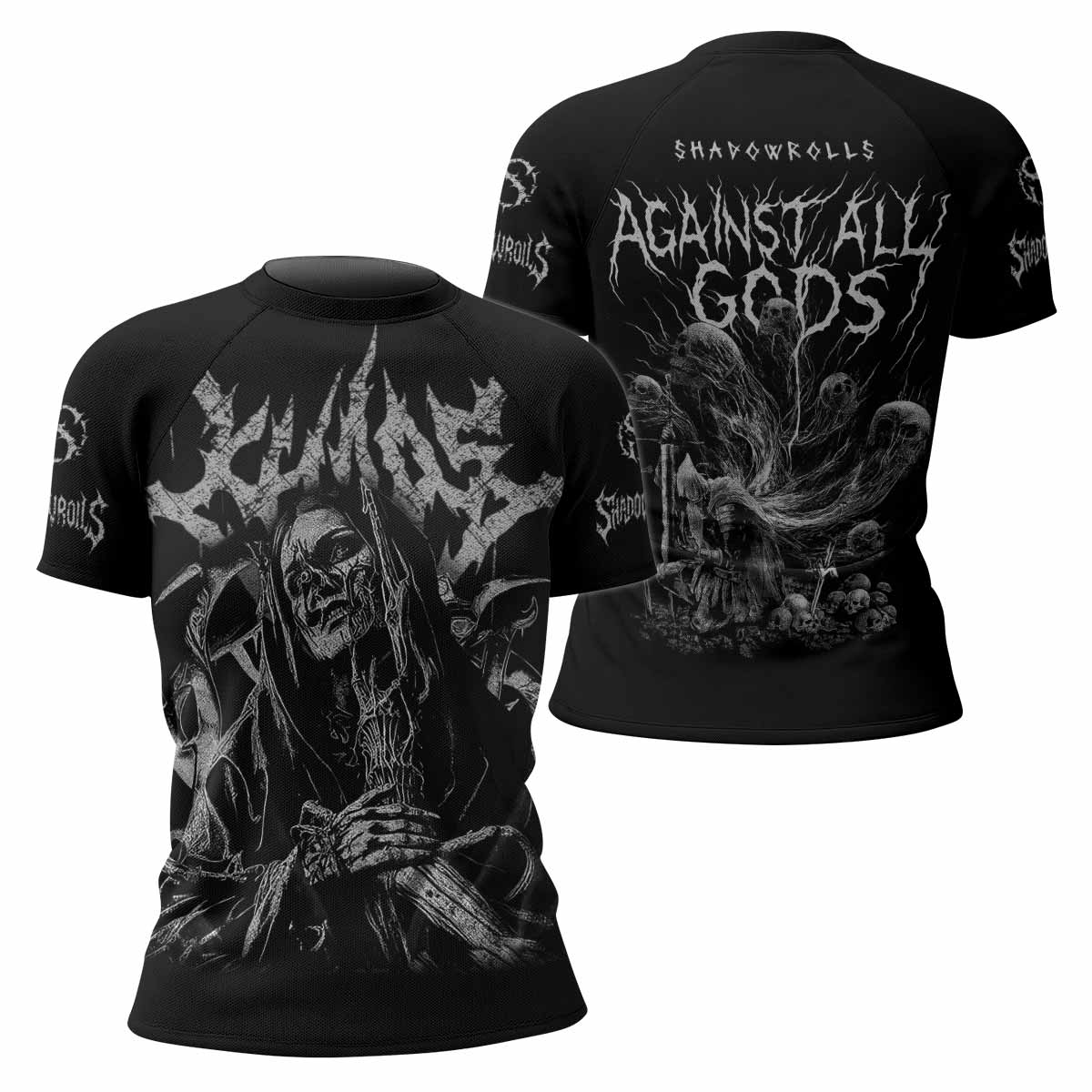 Against All Gods Women’s Short Sleeve Rash Guard - front and back view