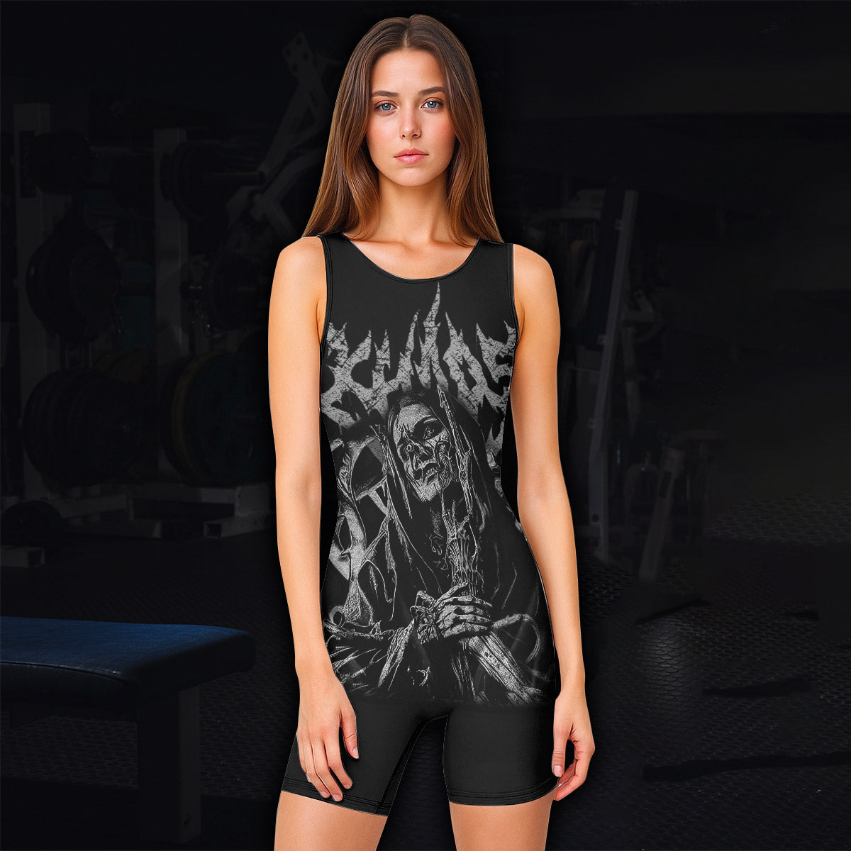 Against All Gods Wrestling Singlet - women's lifestyle view
