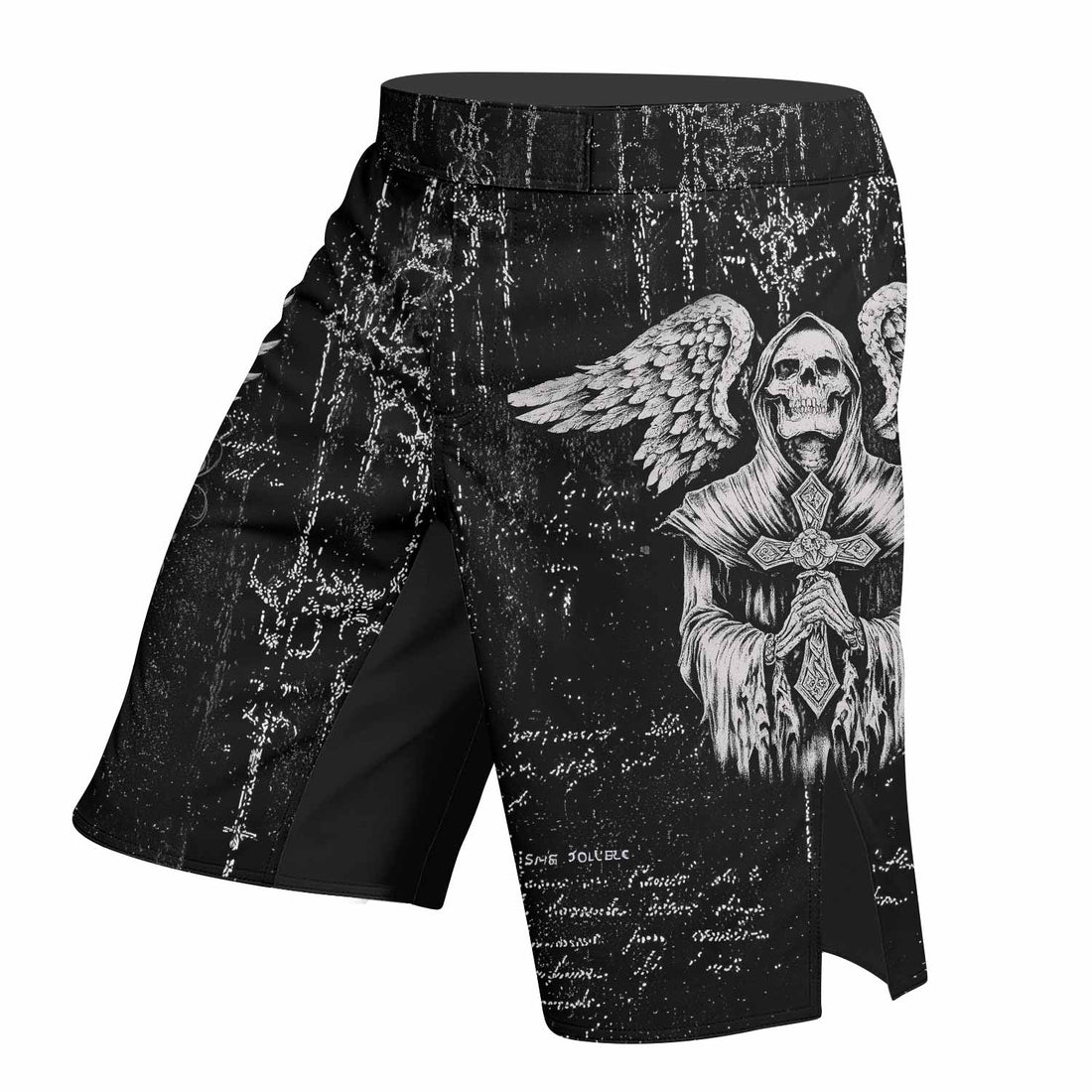 Angel of Death Fight Shorts – right side mockup