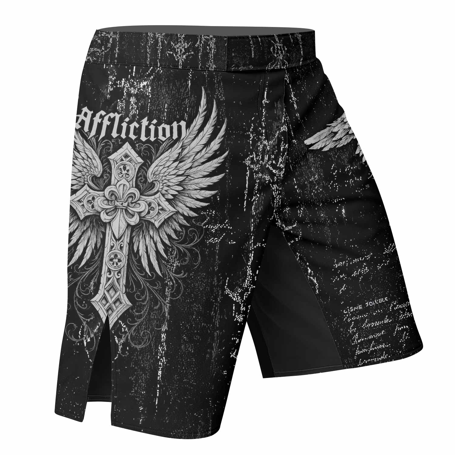 Angel of Death Fight Shorts – right side mockup