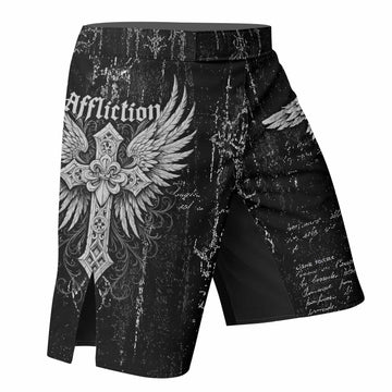 Angel of Death Fight Shorts – right side mockup