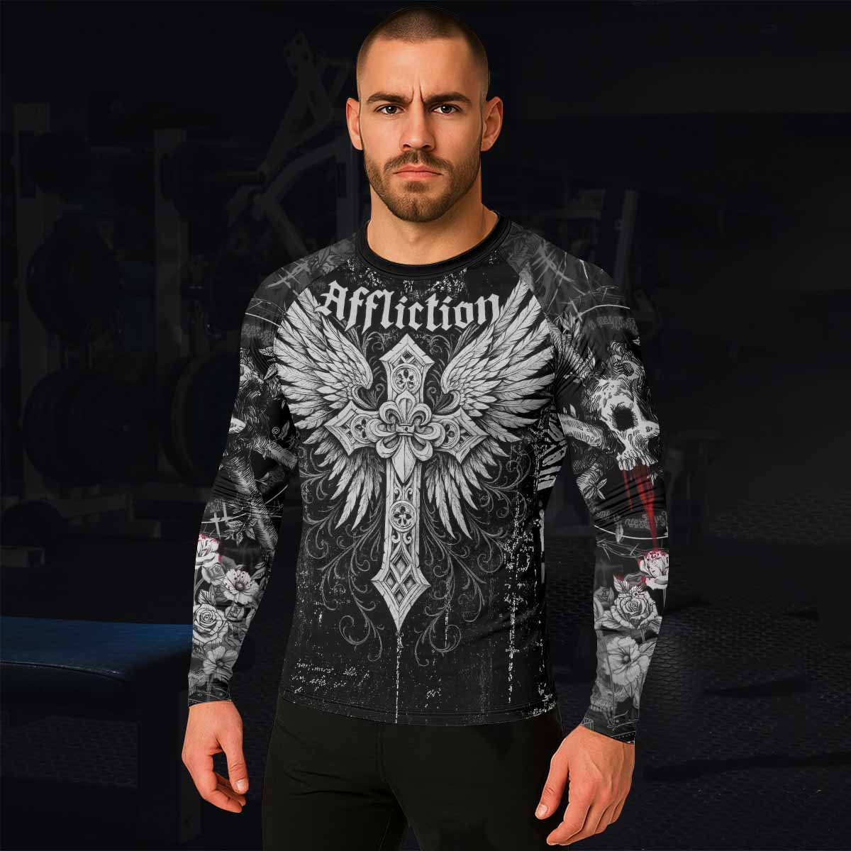 Angel of Death Men's Rash Guard Long Sleeve – lifestyle view
