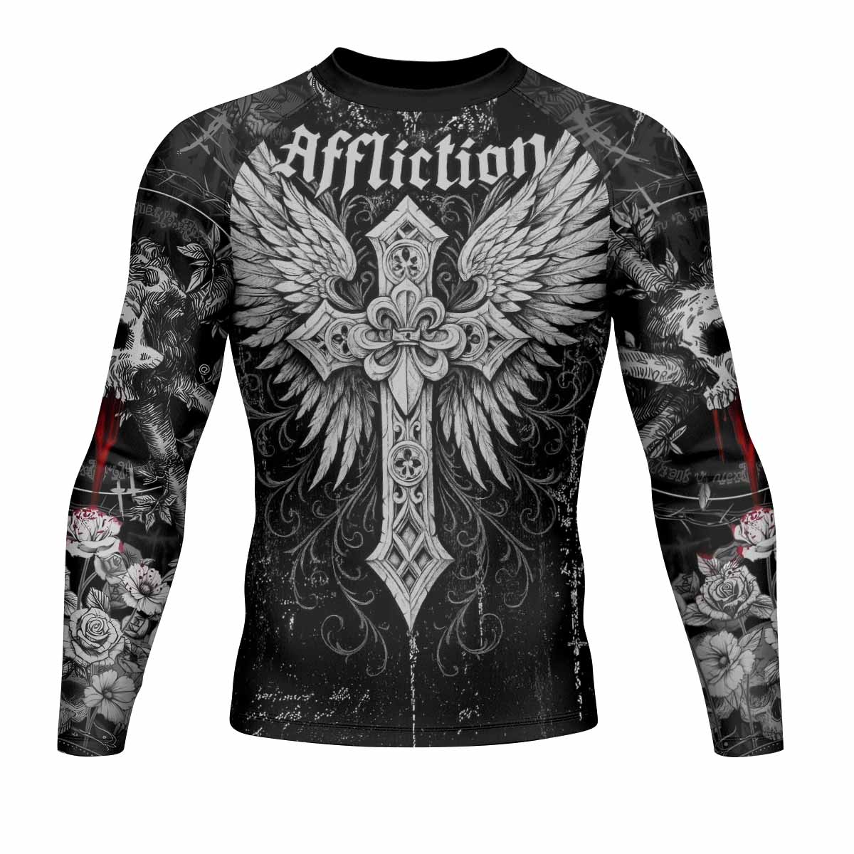 Angel of Death Men's Rash Guard Long Sleeve – front view mockup 
