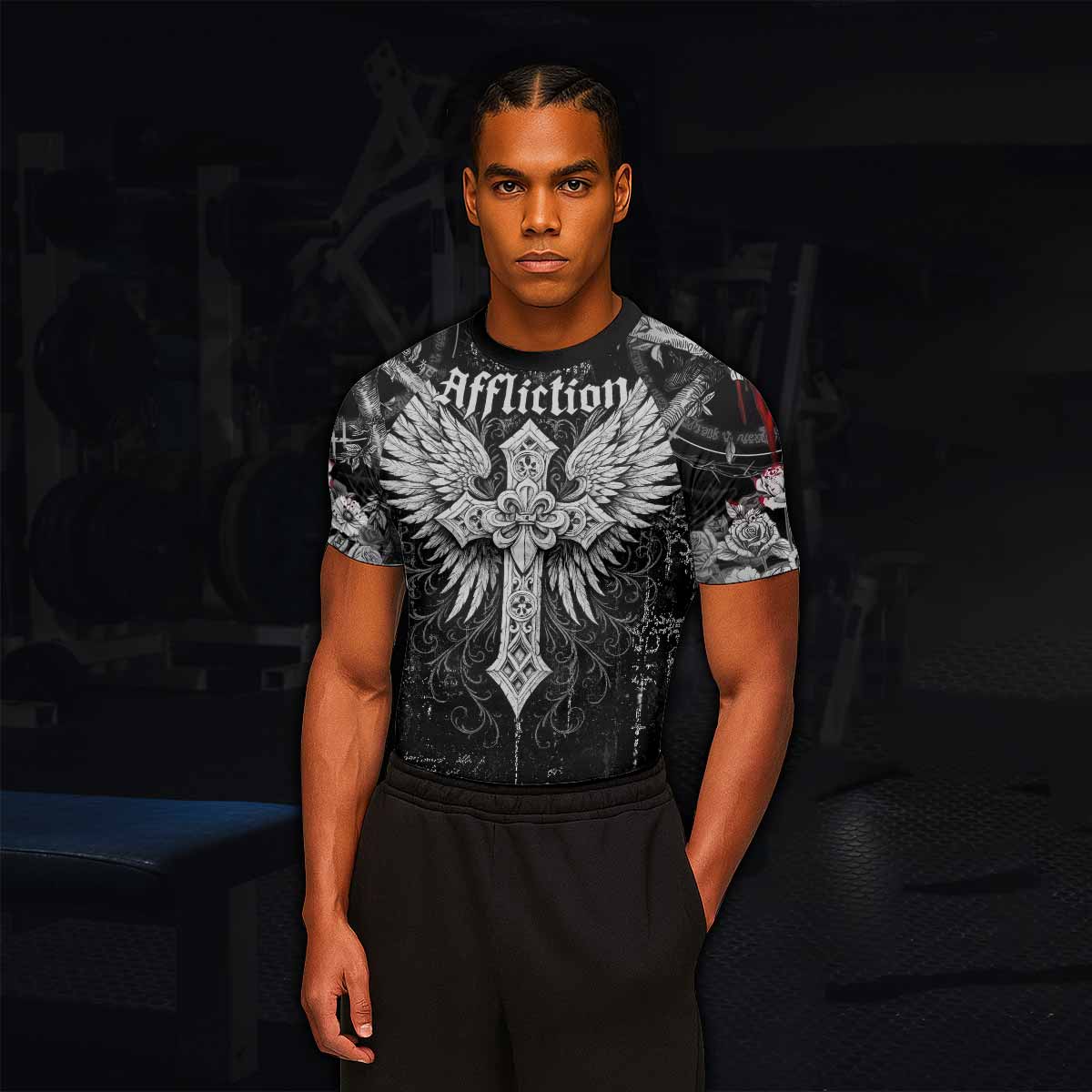 Angel of Death Men's Rash Guard Short Sleeve – lifestyle view