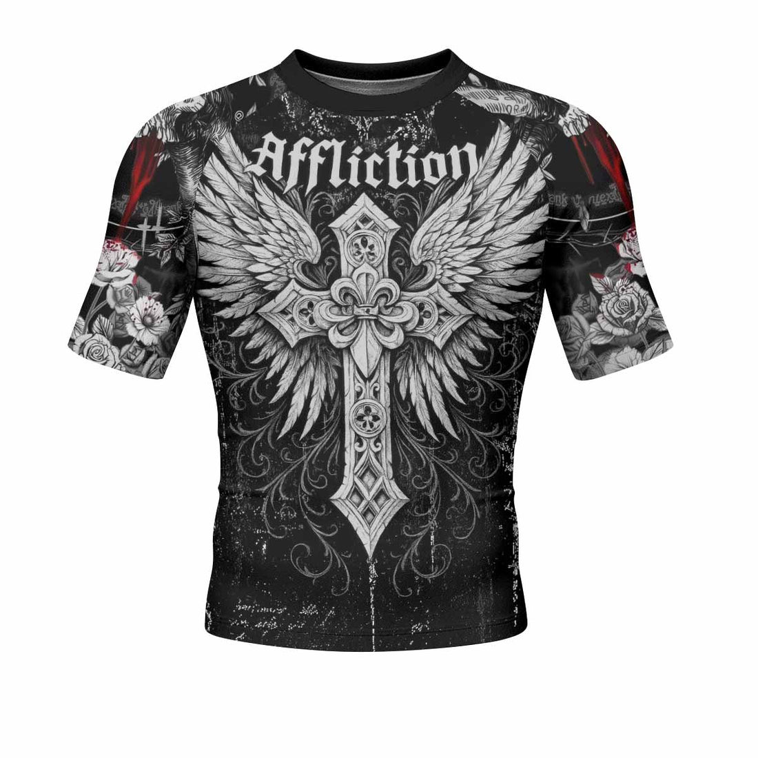 Angel of Death Men's Rash Guard Short Sleeve – front and back view