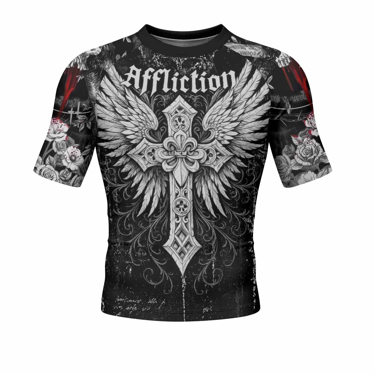 Angel of Death Men's Rash Guard Short Sleeve – front view mockup 