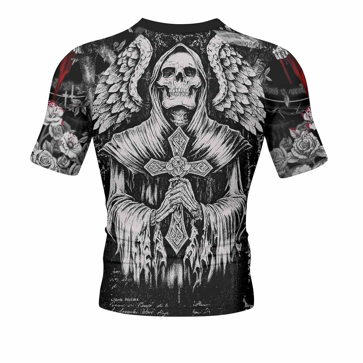 Angel of Death Men's Rash Guard Short Sleeve – back view mockup 