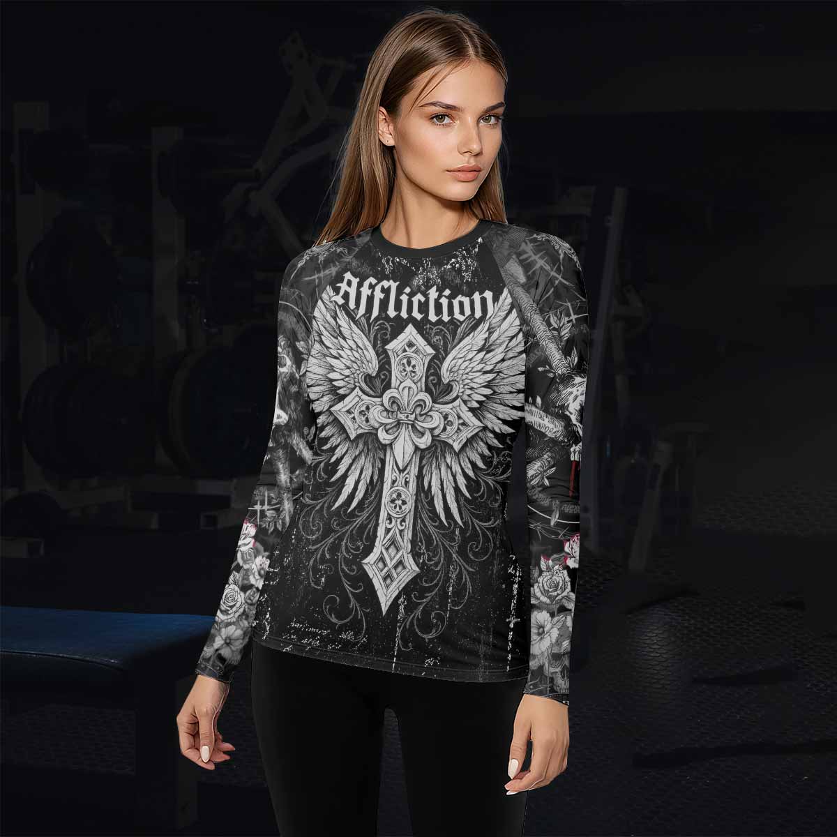 Angel of Death Women's Rash Guard Long Sleeve – lifestyle view