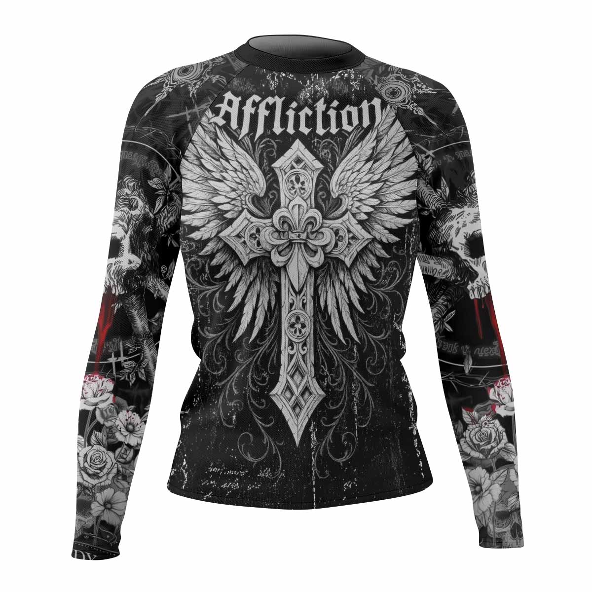 Angel of Death Women's Rash Guard Long Sleeve – front view mockup 